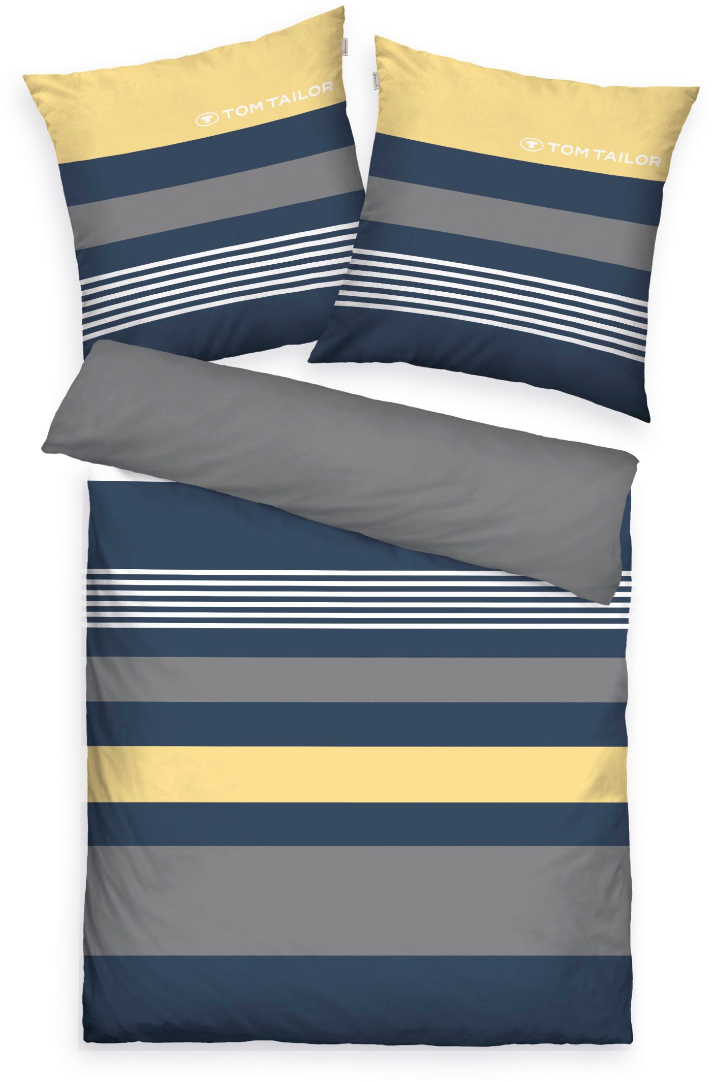 TOM TAILOR HOME Bettwäsche Carl in Gr. 135x200 oder 155x220 cm, Renforcé, 3 teilig, mit GRATIS-Zugabe: Spannbettlaken, 100% Baumwolle, mit Reißverschluss