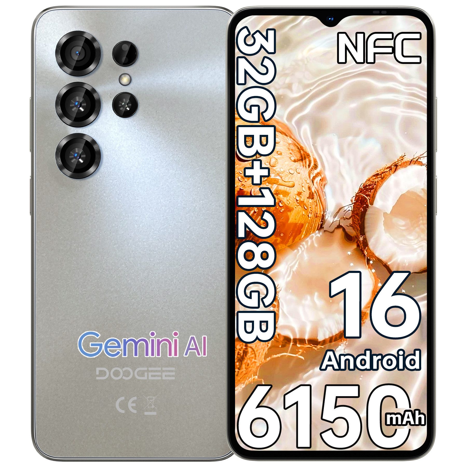 DOOGEE NOTE 56X Pro 32GB RAM+128GB ROM Handy Ohne Vertrag Android 16 Smartphone (16,66 cm/6.56 Zoll, 128 GB Speicherplatz, 13 MP Kamera, 6,56'' HD+ Display, 6150mAh, Gemini AI, NFC, GPS, 4G Dual SIM)