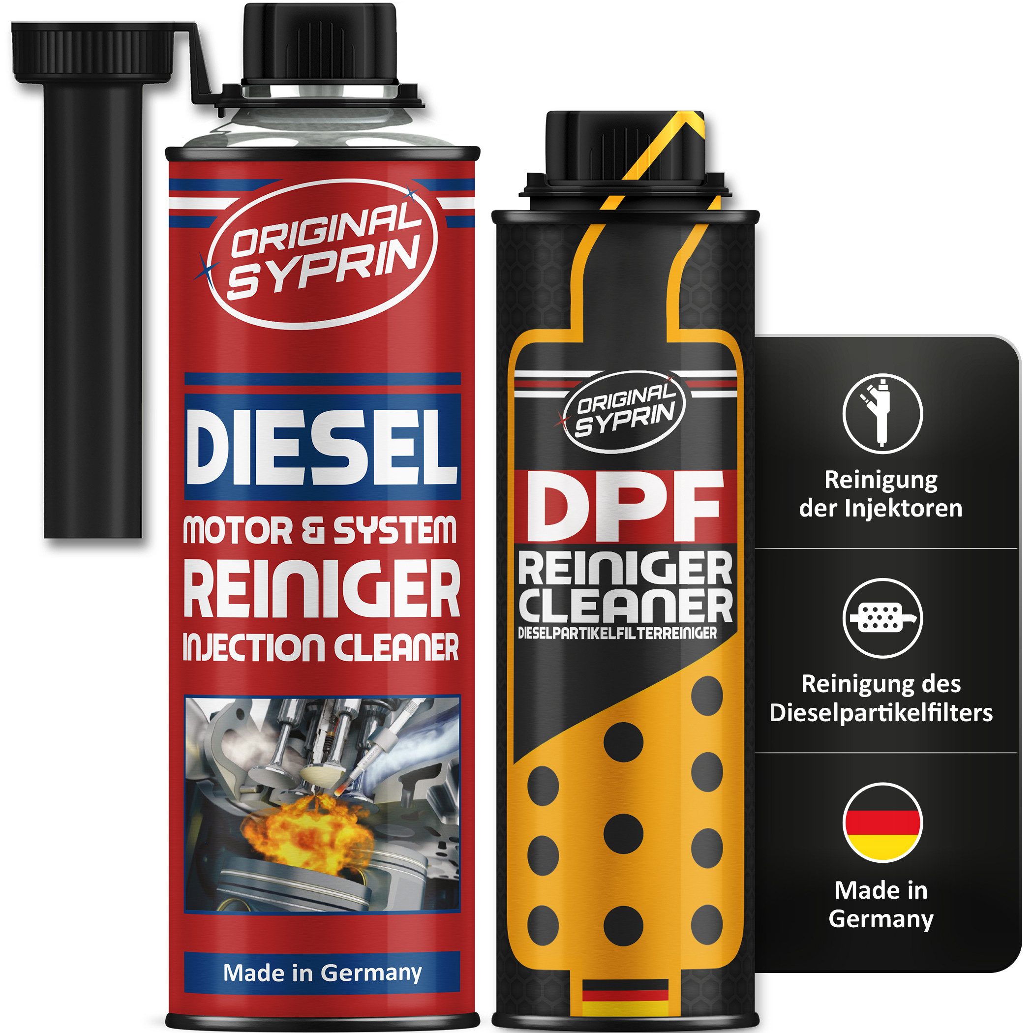 Original Syprin Diesel-Additiv Diesel Systemreiniger und DPF Reiniger Set, 0,8 l, (Set, 1-St., 1x DieselSystemreiniger (500 ml) 1x DPF Reiniger (300 ml)
