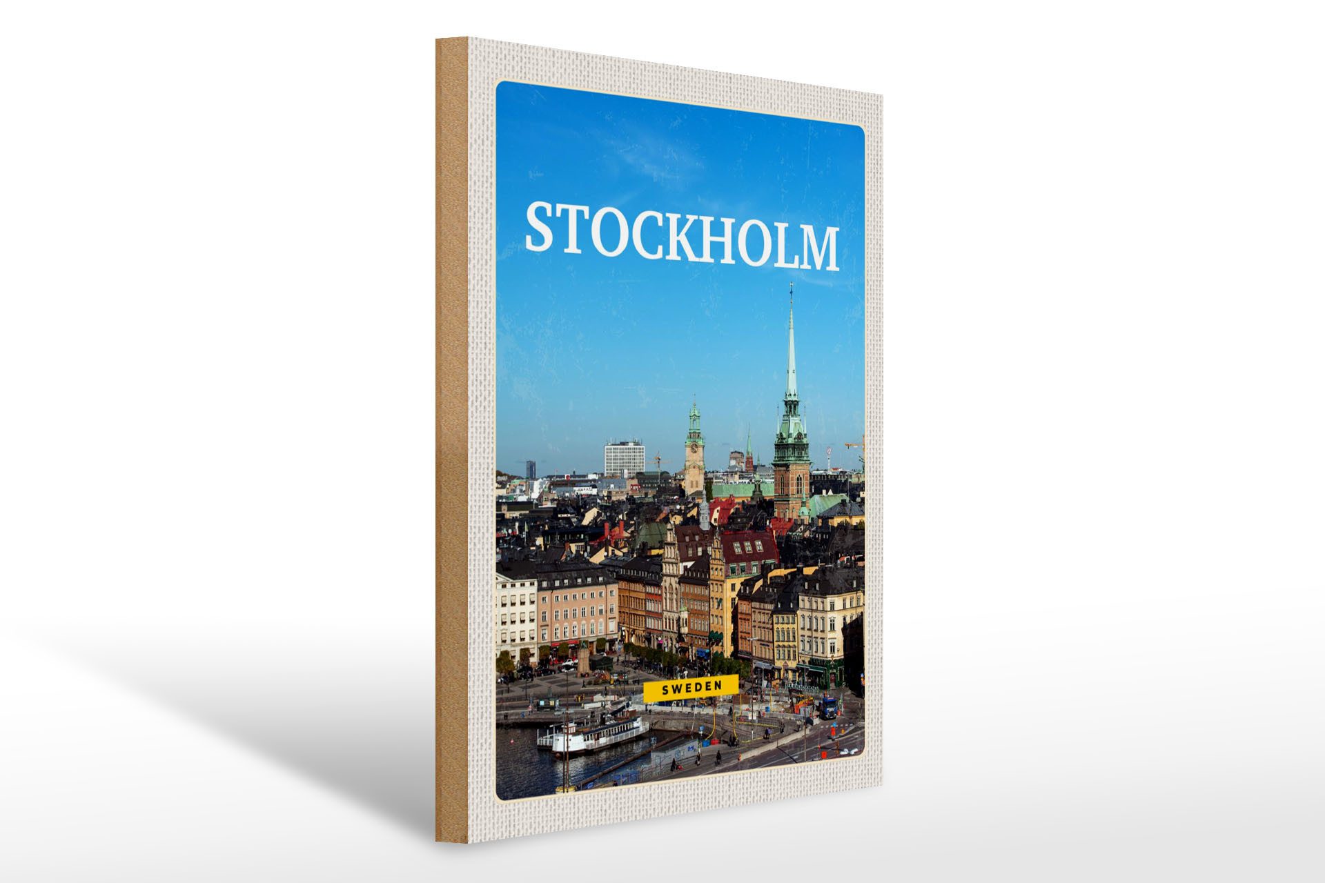 Holzbild Reise 30x40cm Stockholm Schweden Altstadt Overview
