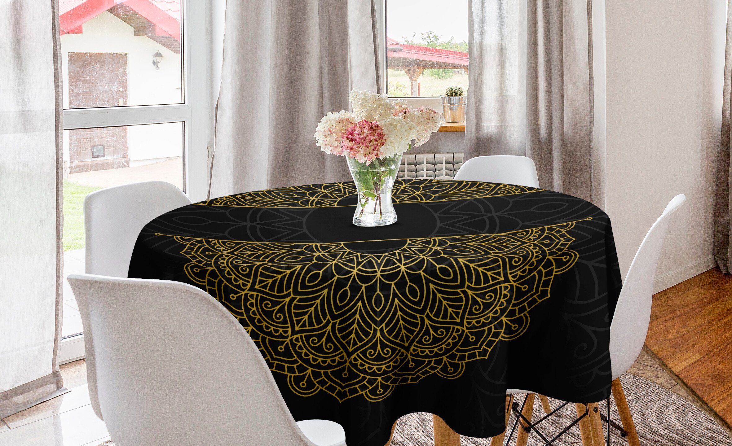 Dekoration, Tischdecke Esszimmer für Tischdecke Abdeckung Abakuhaus Hintergrund auf dunklem Mandala Kreis Küche Oriental