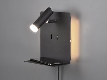 meineWunschleuchte LED Wandstrahler, LED fest integriert, Warmweiß, innen mit Ablage Schalter Stecker und USB Anschluss, Schwarz Höhe 20cm