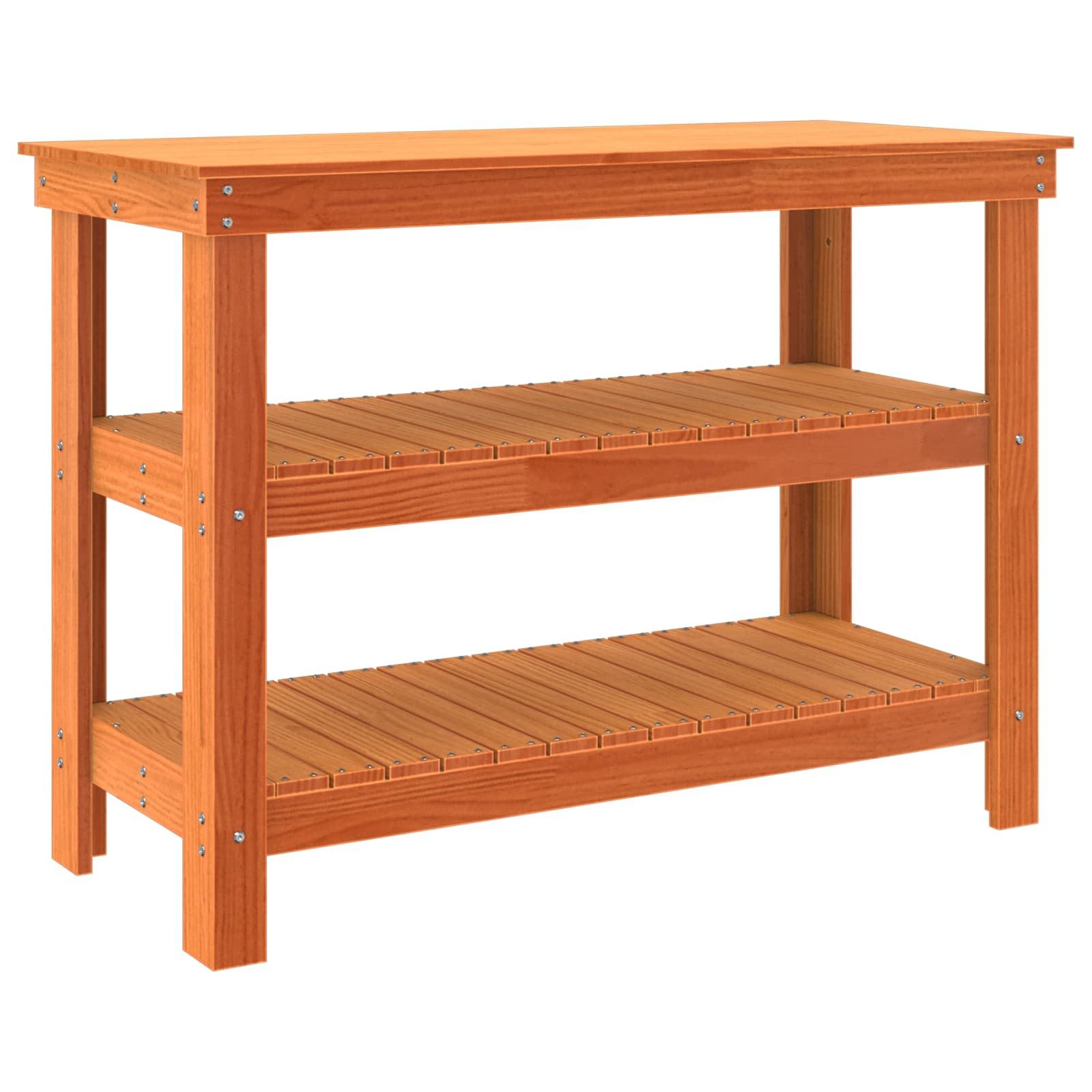 vidaXL Werkbank Werkbank mit Regal 110,5 x 50 x 80 cm Massives Kiefernholz, (1-tlg)