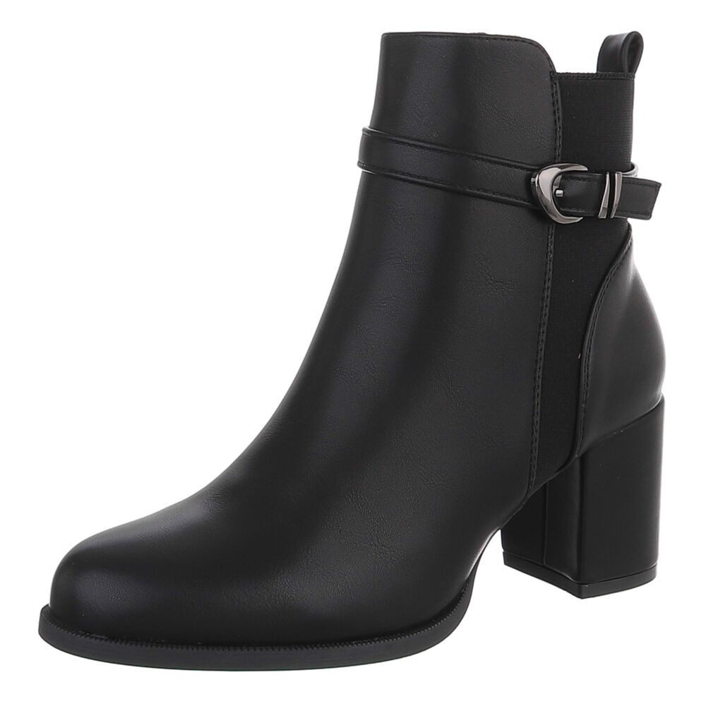 Ital-Design Damen Ankle Boot Blockabsatz mit Schnalle Stiefelette (92299682) Blockabsatz Stiefeletten in Schwarz