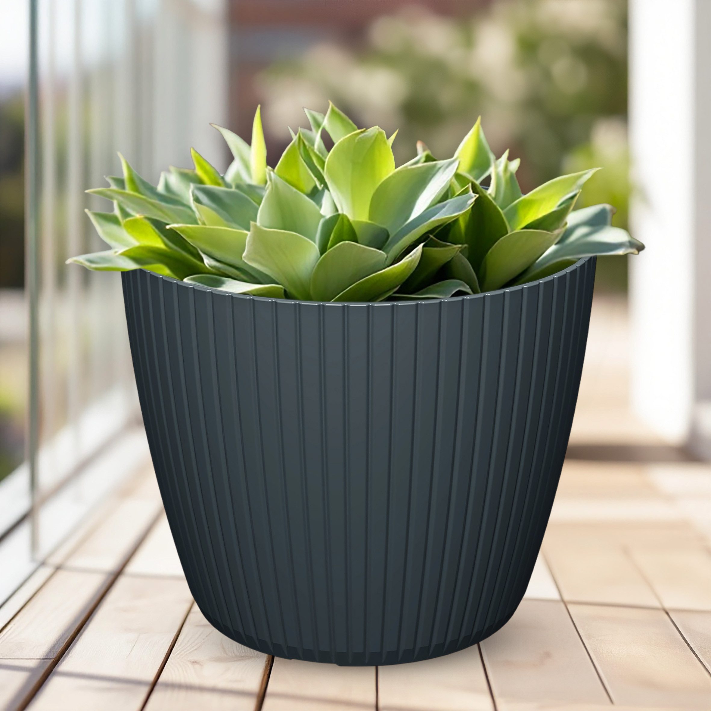 Spetebo Pflanzkübel Blumenkübel im Rillen Design rund anthrazit - 38 x 32 cm (Anzahl, 1 St., Stück), robustes und langlebiges Material