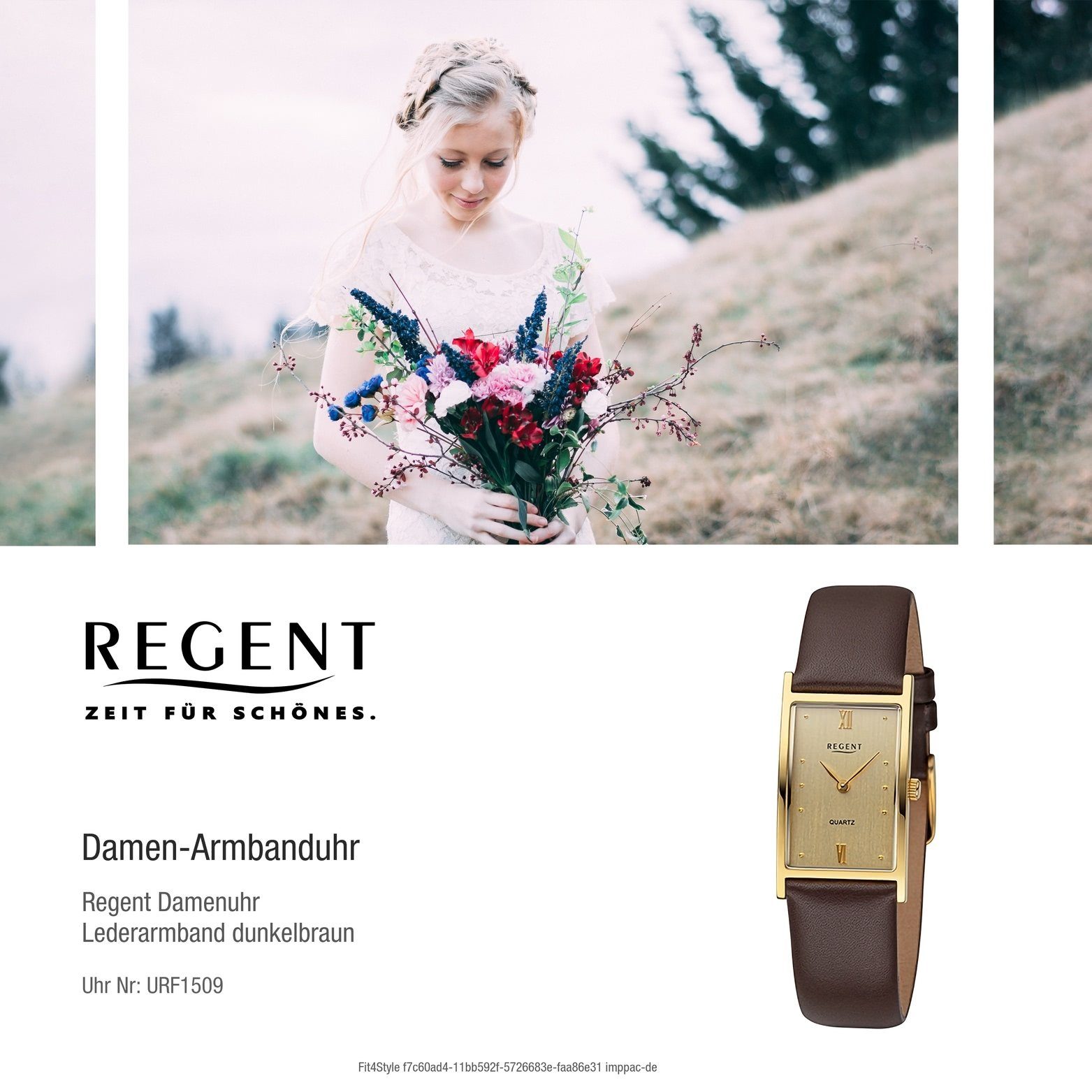 Regent Quarzuhr Analog, 21x30mm) Gehäuse, groß Armbanduhr dunkelbraun, Regent Damenuhr (ca. rundes Lederarmband Damen