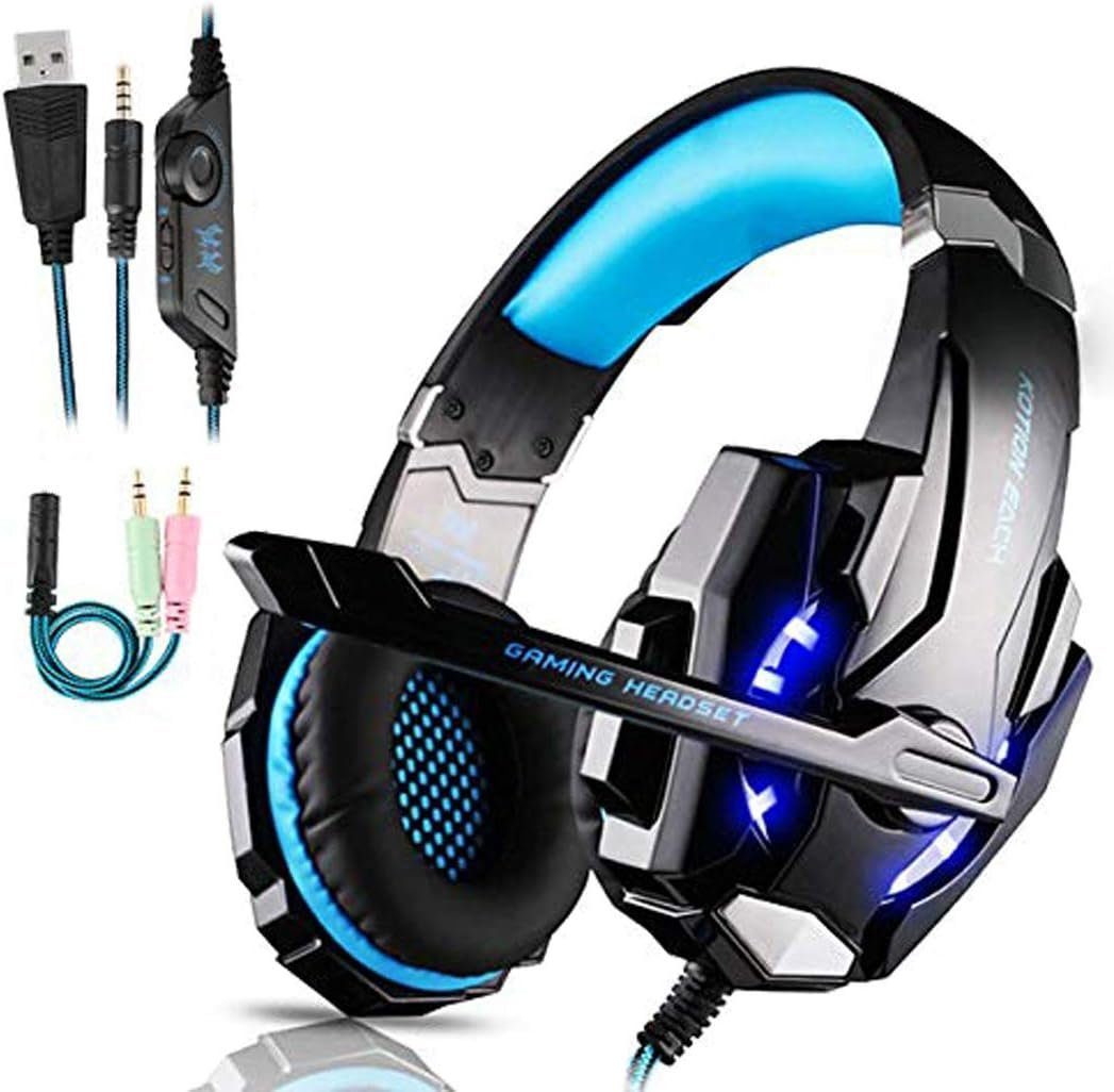 FUNINGEEK Gaming-Headset (anpassbar an verschiedene Kopfumfänge., Mit Kabel, Professional Mikrofon LED Licht 3.5mm Surround Sound Noise Cancelling)