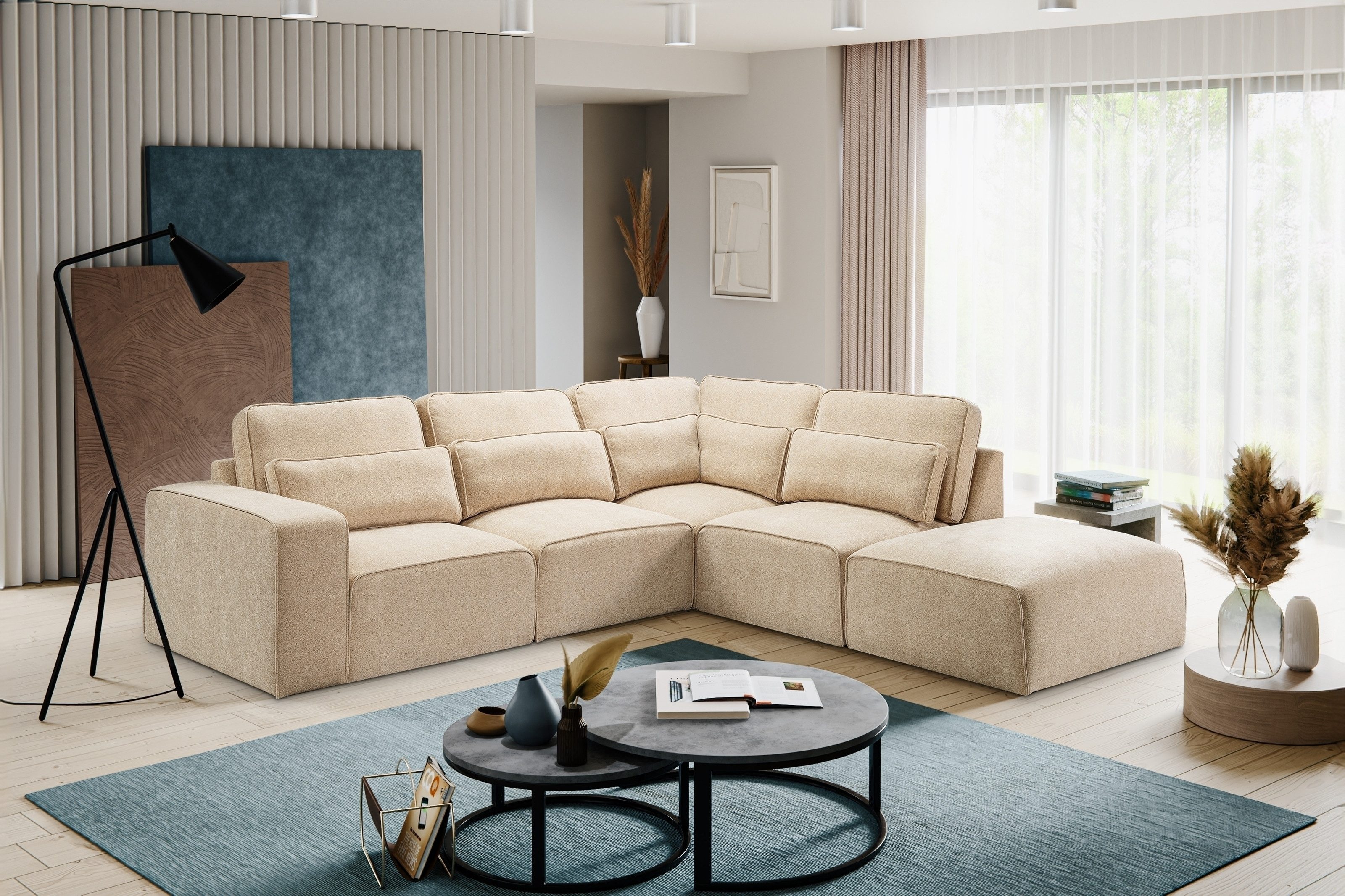 freiraum Ecksofa Ecksofa >Lux< in hellblau, Webstoff - 305x90x281cm (BxHxT), in beige, Webstoff - 305x90x281cm (BxHxT)