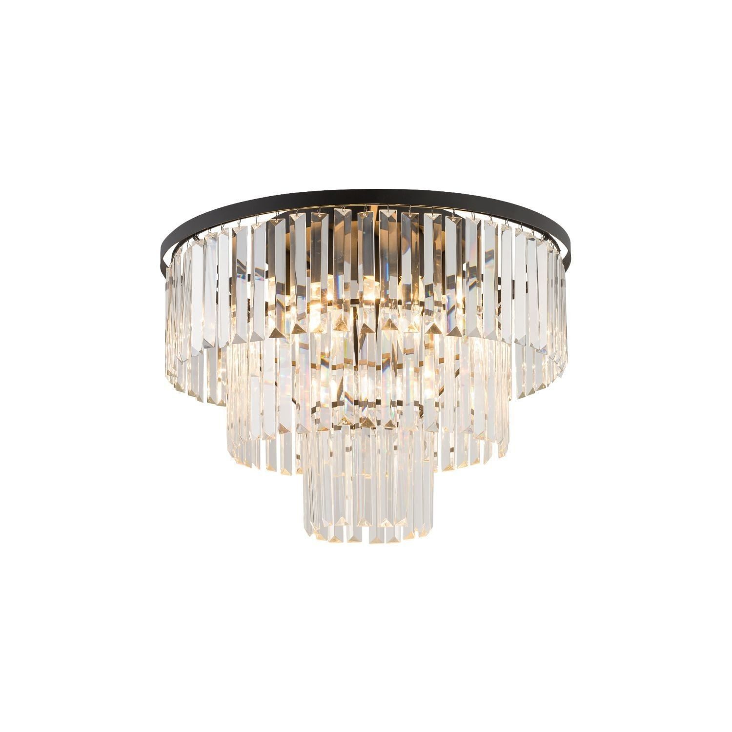 Licht-Erlebnisse Deckenleuchte OSTROWO, ohne Leuchtmittel, Metall Glas E14 Ø 56 cm Schwarz rund Art Déco Kristall