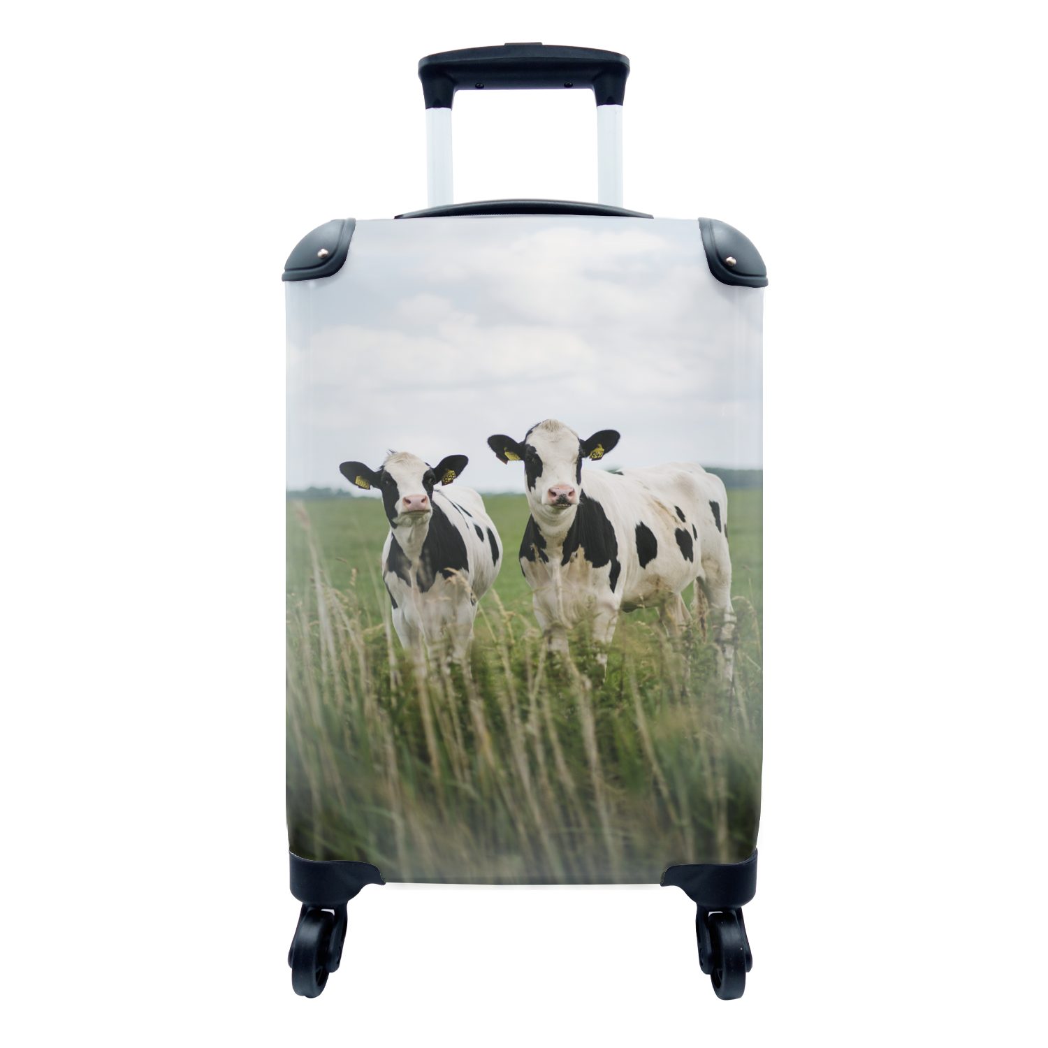 MuchoWow Handgepäckkoffer Kühe - Tiere - Wolke - Gras, 4 Rollen, Reisetasche mit rollen, Handgepäck für Ferien, Trolley, Reisekoffer