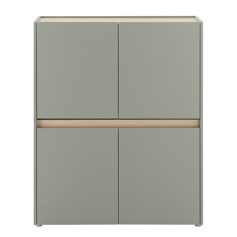 Lomadox Highboard CRISP-61, 122 cm, grün mit Eiche Nb., 4 Türen