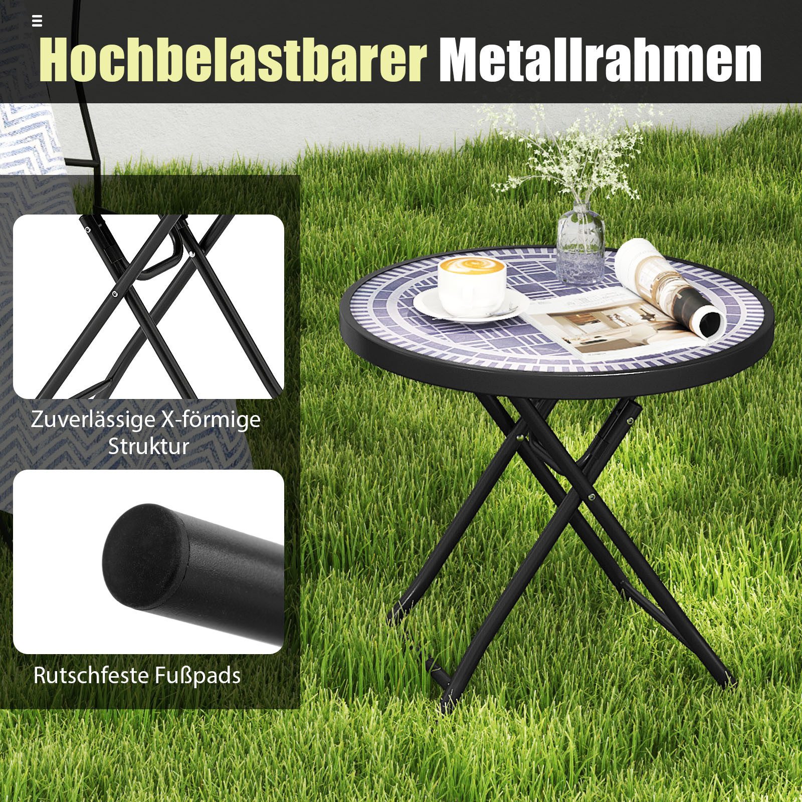 KOMFOTTEU Gartentisch, Beistelltisch klappbar aus Metall, günstig online kaufen