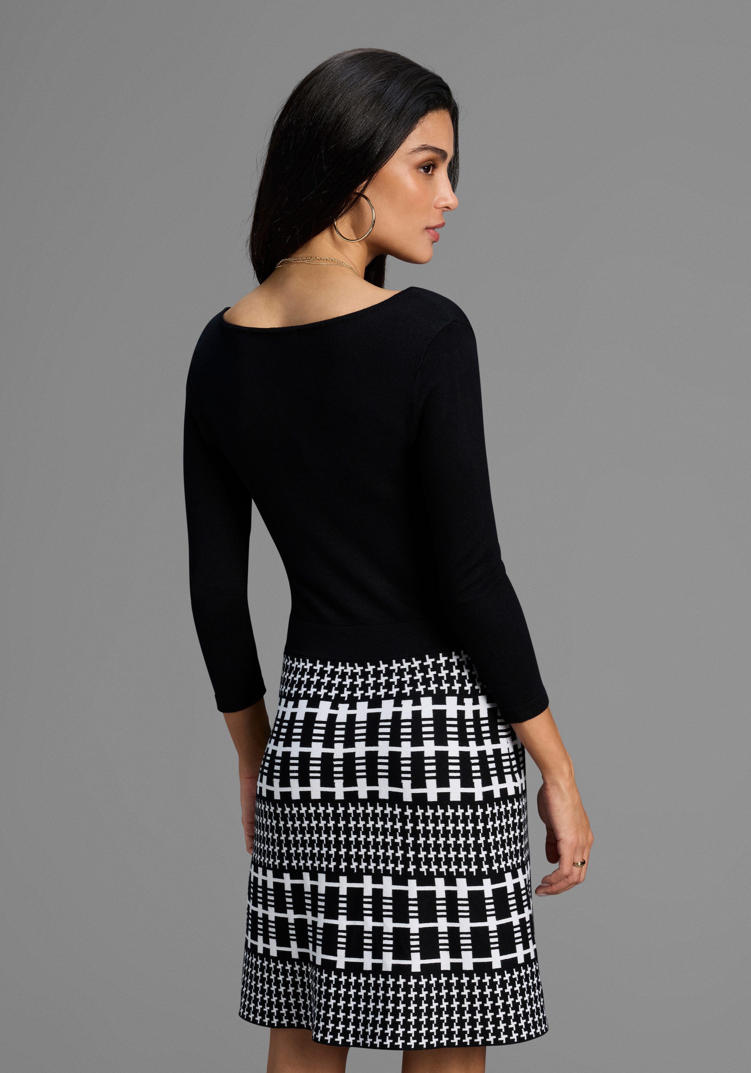 Bruno Banani Strickkleid mit tollem Jacquard-Rock günstig online kaufen