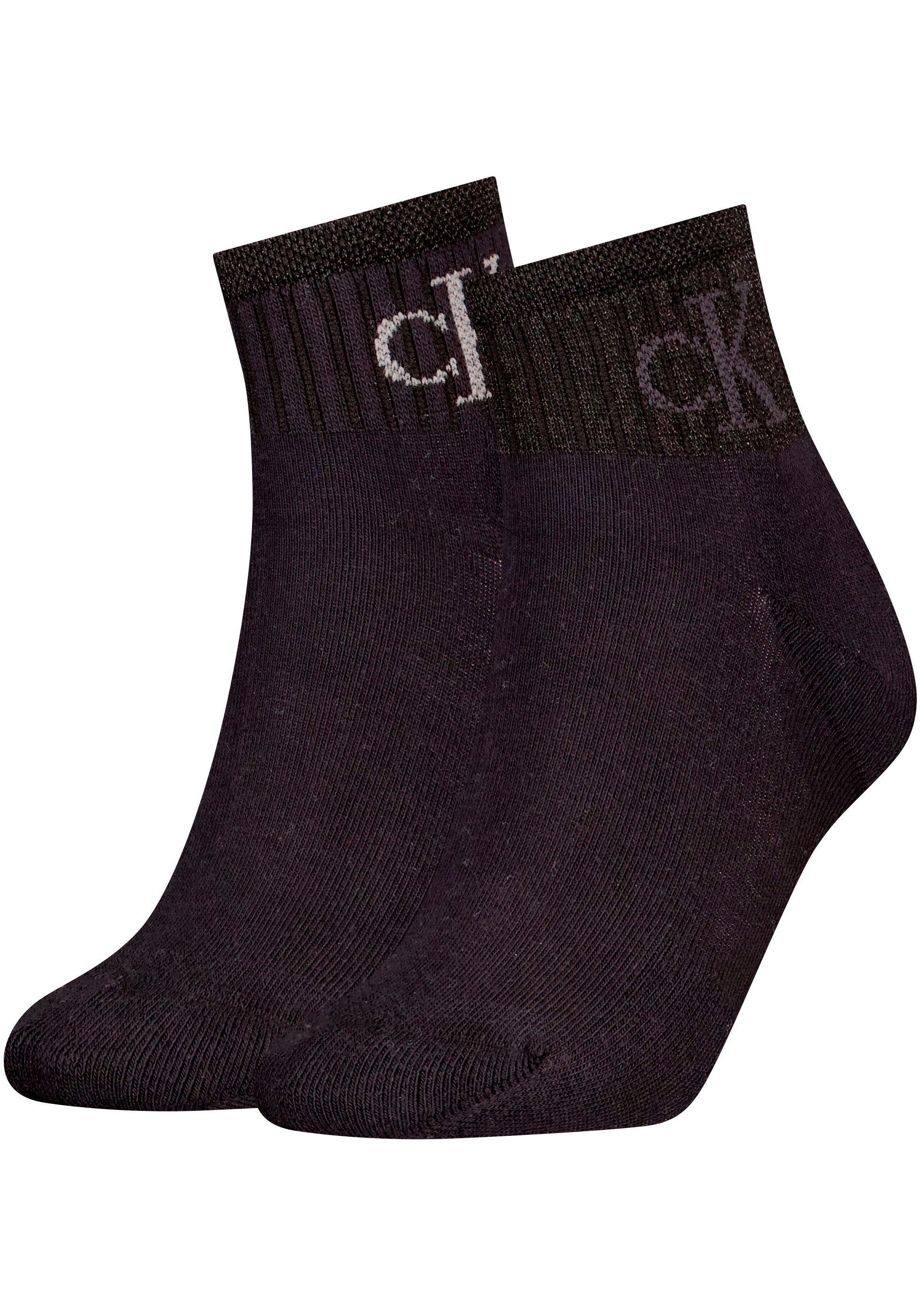 Calvin Klein Jeans Socken CKJ WOMEN QUARTER 2P GLOSSY RIB (2-Paar) mit dezentem Logo-Design