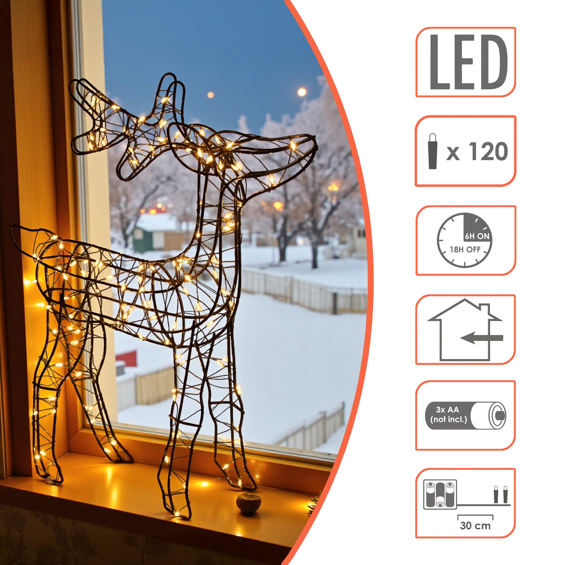 Spetebo LED-Dekofigur LED Metall Draht Rentier 45 cm schwarz mit Timer (Anzahl, 1 St., Stück), mit Timer Funktion