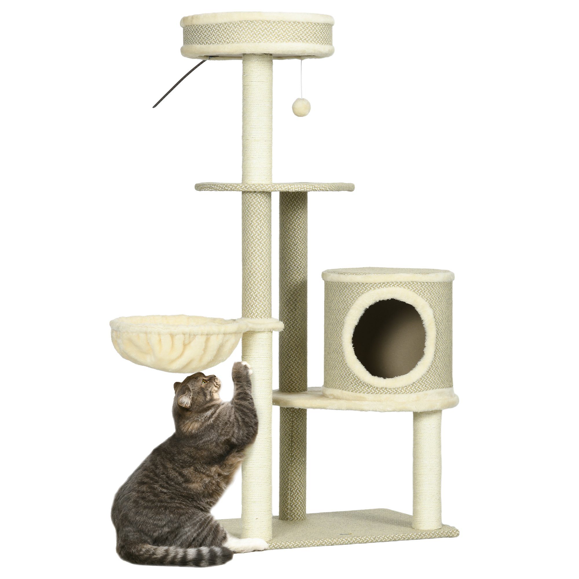 Kratzbaum Katzenbaum mit Katzenhöhle, Spielball, Katzenkratzbaum mit Korb