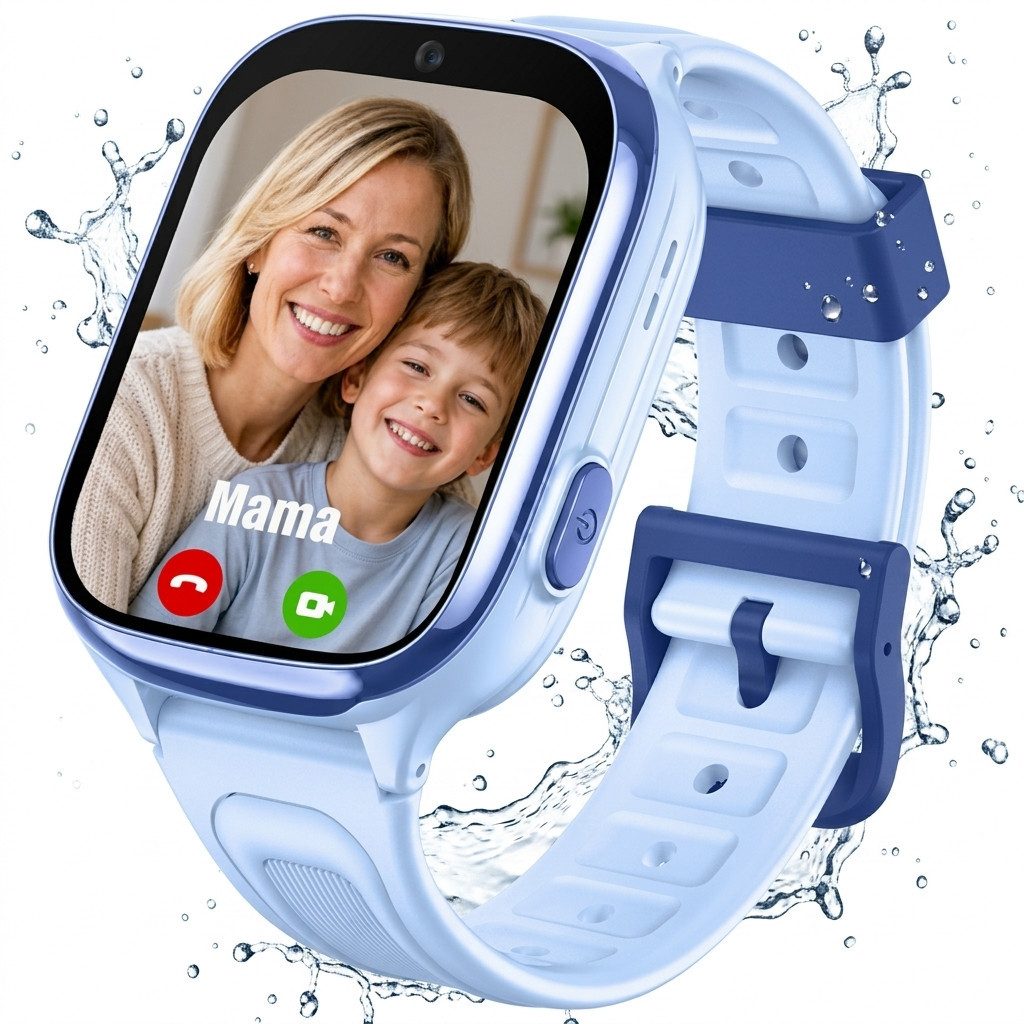 Vashoy 4G Kinder Smartwatch mit Videoanruf,LBS + WLAN Ortung, SOS-Notruf, Smartwatch (5 cm) Schulmodus, 1,83 Zoll Touchscreen, Schrittzähler, Spritzwassergeschützt – Lila/Blau