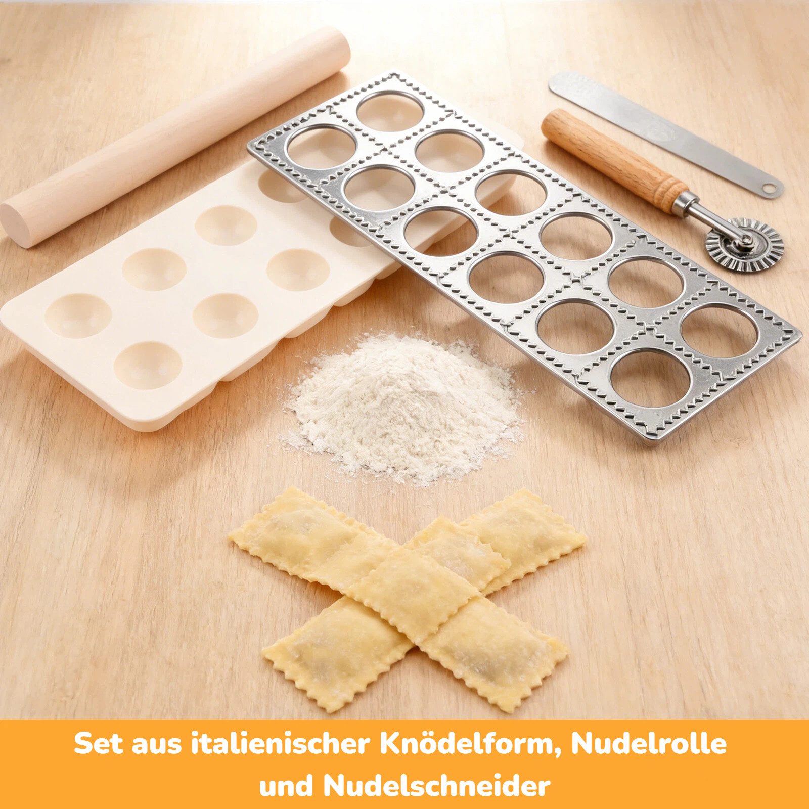 BlingBin Ravioliform 5-Teilig Ravioli Maker aus Aluminium mit 12 Löchern, Tortellini Former, (5er Set 1-tlg), Teigtaschen Maker Form für Die Herstellung Von Ravioli, Knödel