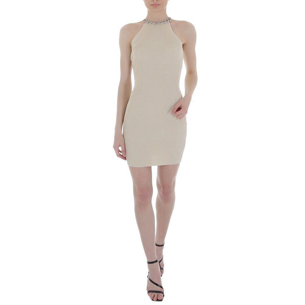 Ital-Design Strickkleid Damen Party & Clubwear Kette Stretch Strickoptik Minikleid in Beige
