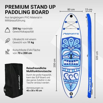 MSports® Inflatable SUP-Board Stand Up Paddle Board Aufblasbar Komplettes Paddleboard inkl. Zubehör