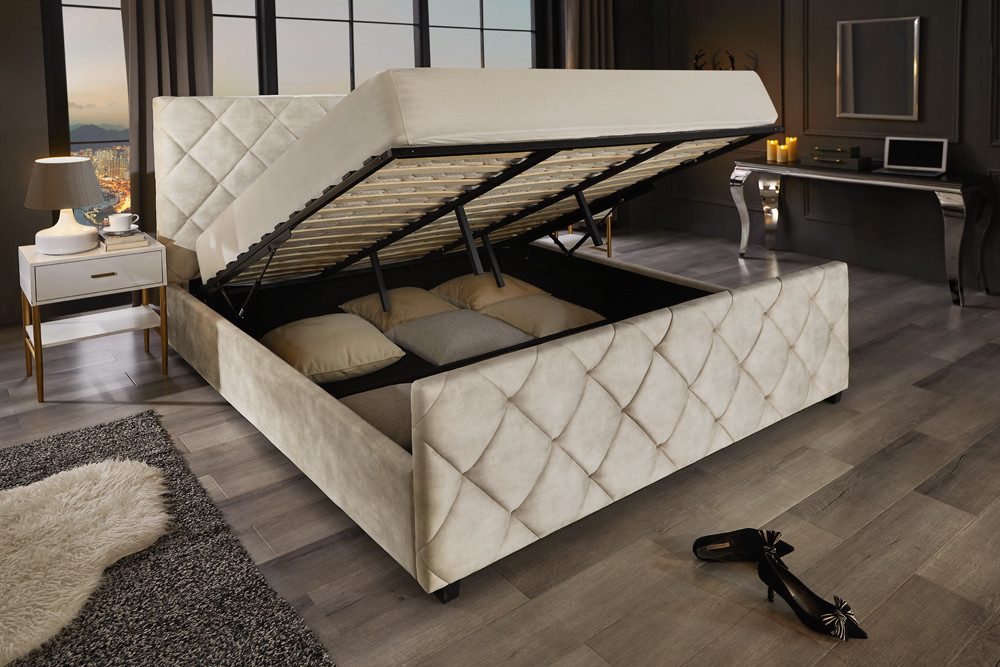 riess-ambiente Boxbett ELYSIUM 180x200cm champagner/beige – Samt, mit Bettkasten & Kopfteil (Einzelartikel, 1-St), Kingsize, Stauraum unter der Liegefläche, ele – Bild 4 von 5