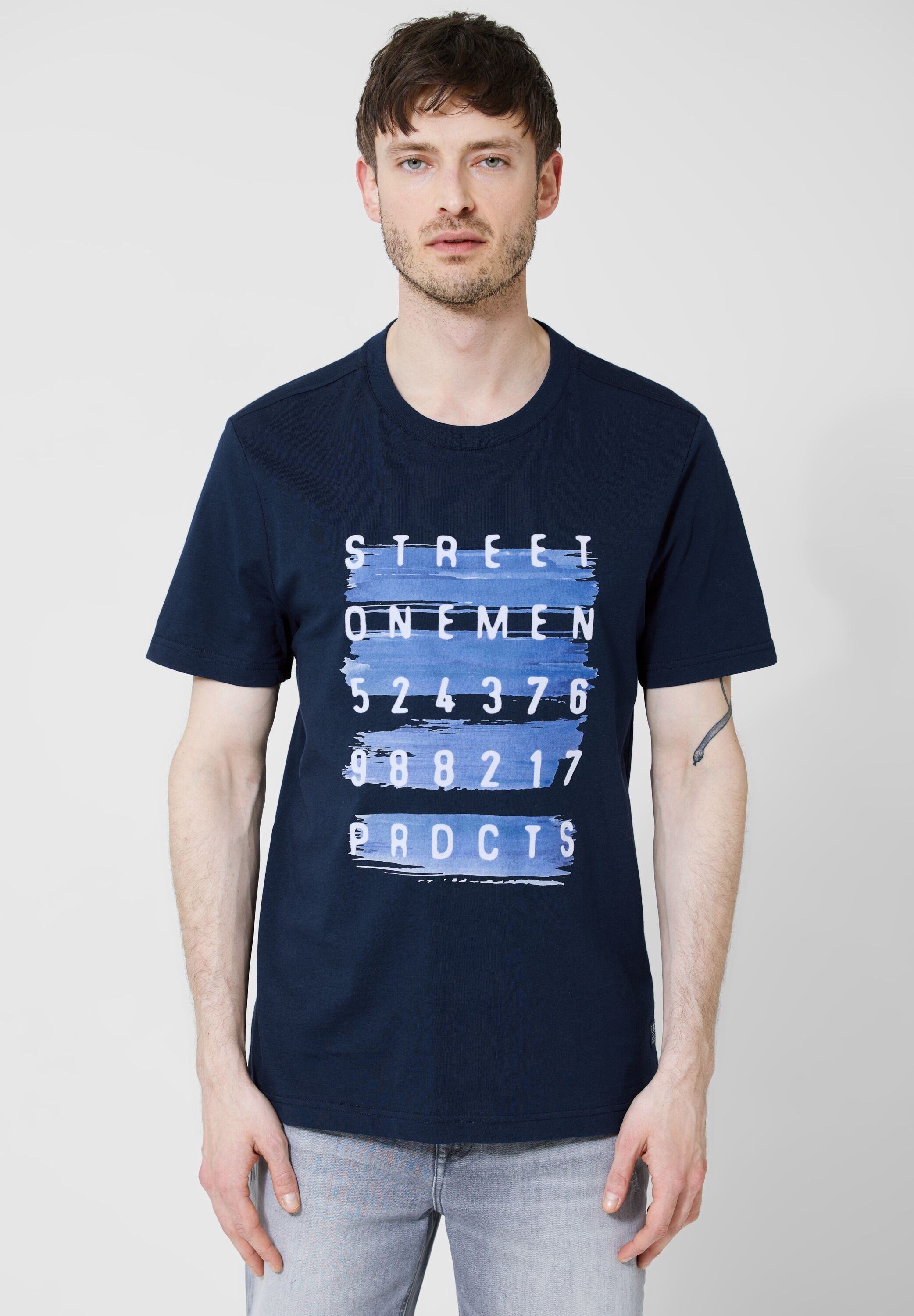 STREET ONE MEN Rundhalsshirt mit Wordingprint navy blue