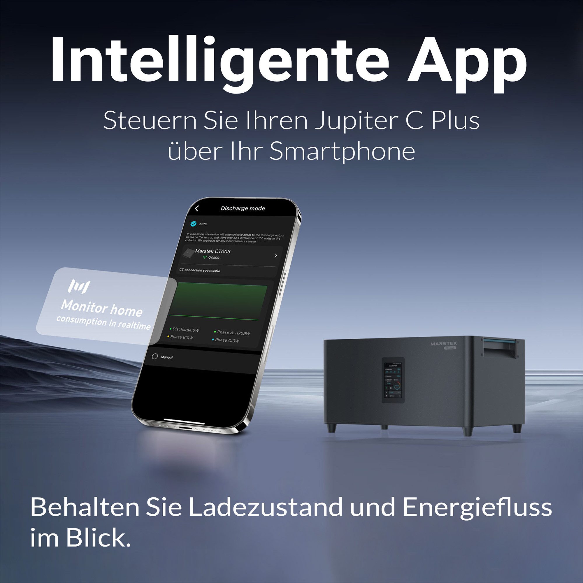 Marstek Jupiter C+ 2,56 kWh mit Shelly Pro 3EM 120A Stromspeicher Marstek Jupiter C Plus + Shelly Pro 3EM 120A Set 50000 mAh (230 V AC, 16–60 V PV V), All‑in‑One 2,56 kWh mit 4× MPPT, IP65 & Shelly Pro 3EM Smart Meter.