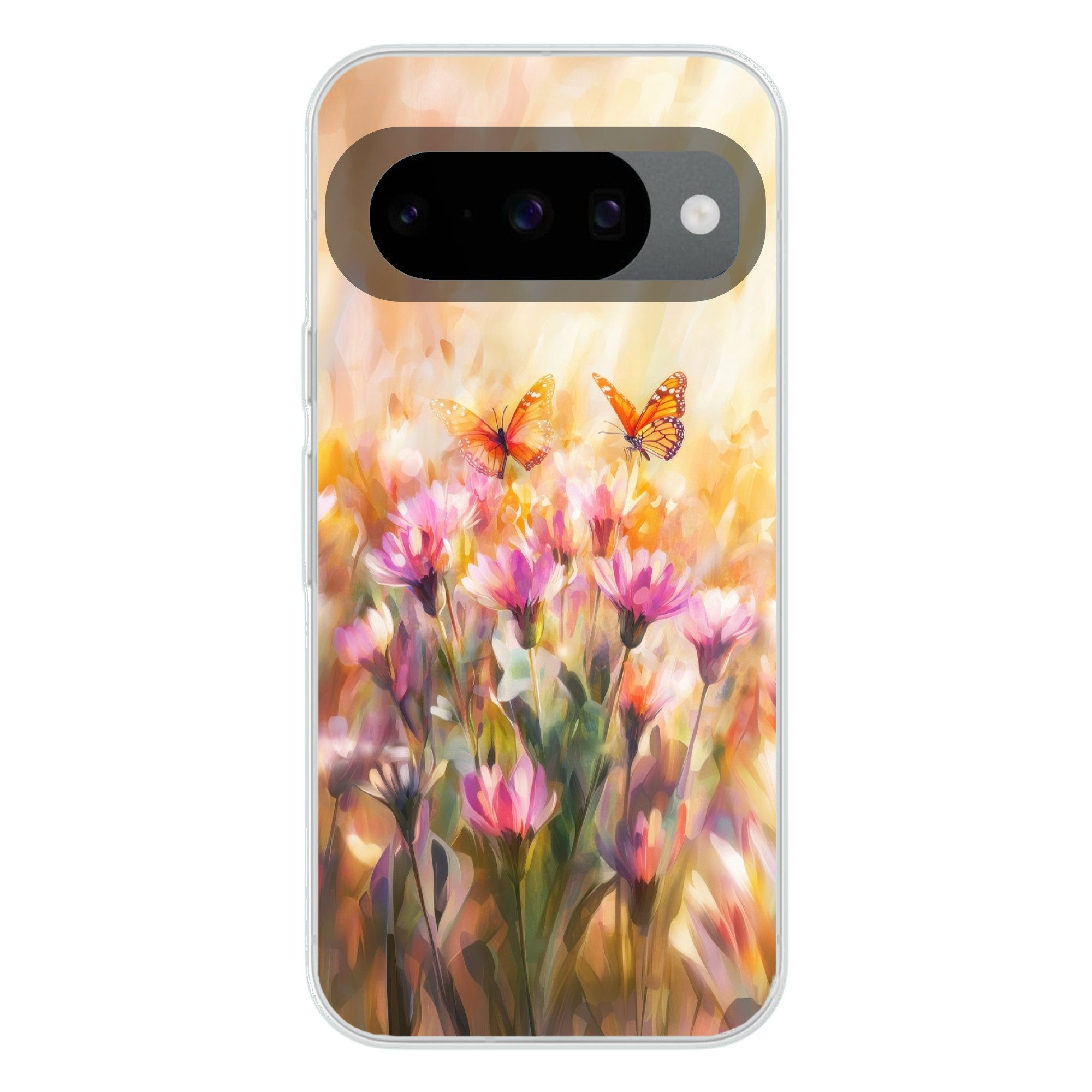MuchoWow Handyhülle für Google Pixel 10 Pro Schmetterlinge - Orange - Blumen, Handy Case, Silikon, Bumper Case Dünn