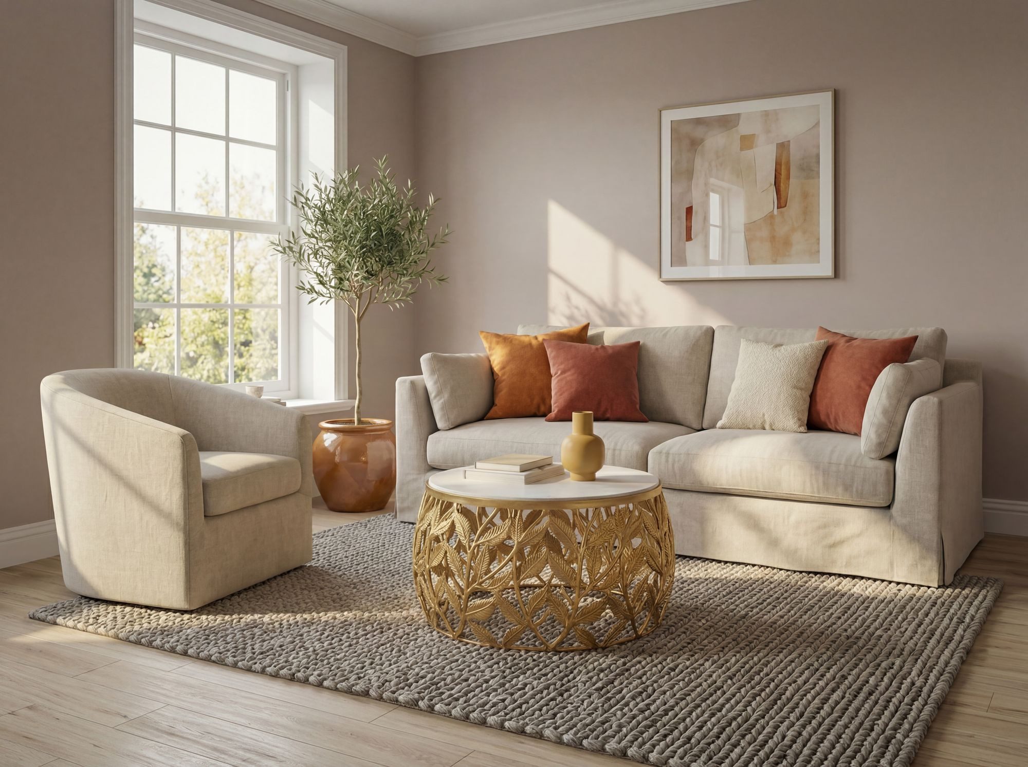 Wohnling Couchtisch WL7.342 60cm Gold Marmor Sofatisch Beistelltisch Wohnzimmertisch Alu (Natürliche Materialien treffen auf modernes Design), Runder Tisch mit stilvoller und stabiler Bauweise