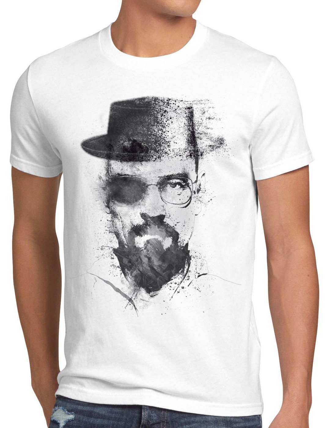 style3 Print-Shirt Herren T-Shirt Walter breaking heisenberg bad white meth crystal los pollos dvd weiß