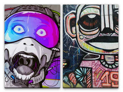 Sinus Art Leinwandbild 2 Bilder je 60x90cm Cyborg Street Art Schrei Berlin Wand Graffiti Hip Hop
