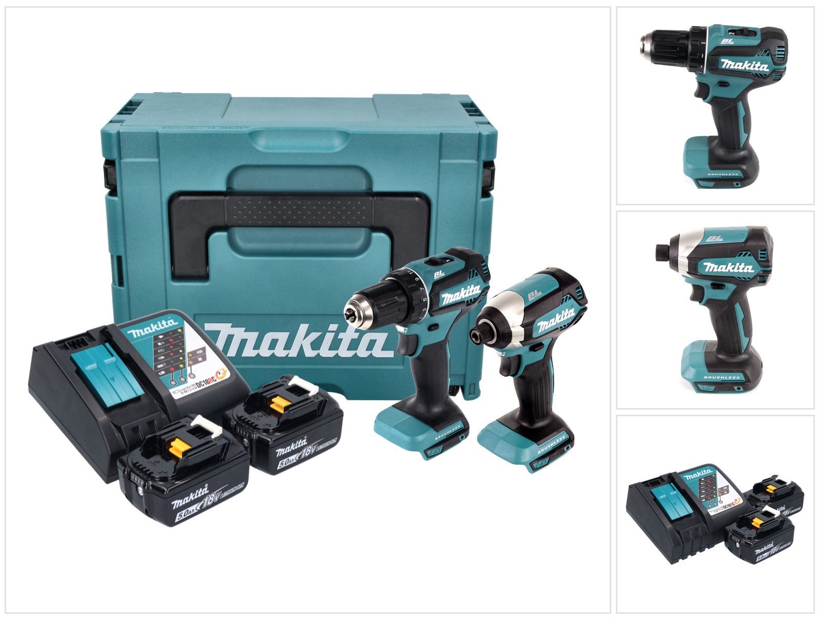Makita Akku-Schrauber DLX 2289 TJ Combo Kit 18 V mit DDF 485 Akku Bohrschrauber + DTD 153 A