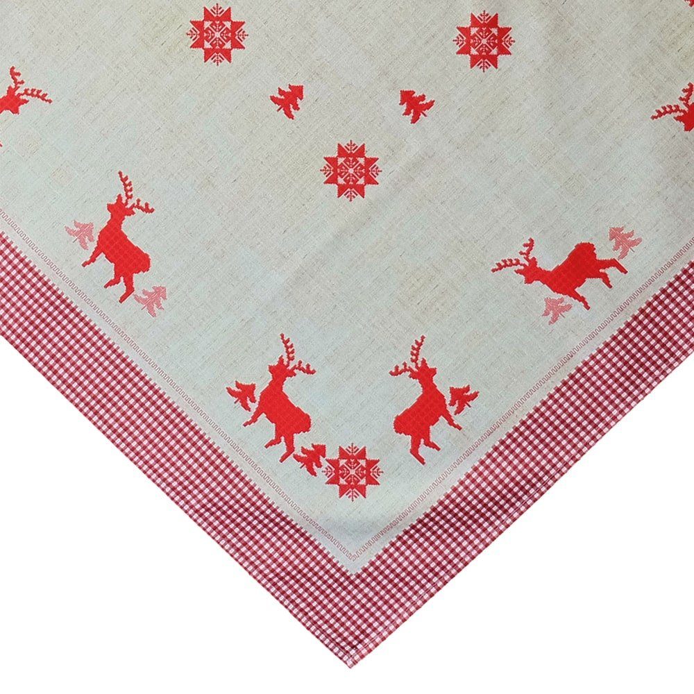 matches21 HOME & HOBBY Tischdecke Tischdecke Hirsche Karo Druck rot beige Polyester 85x85 cm (1-tlg)