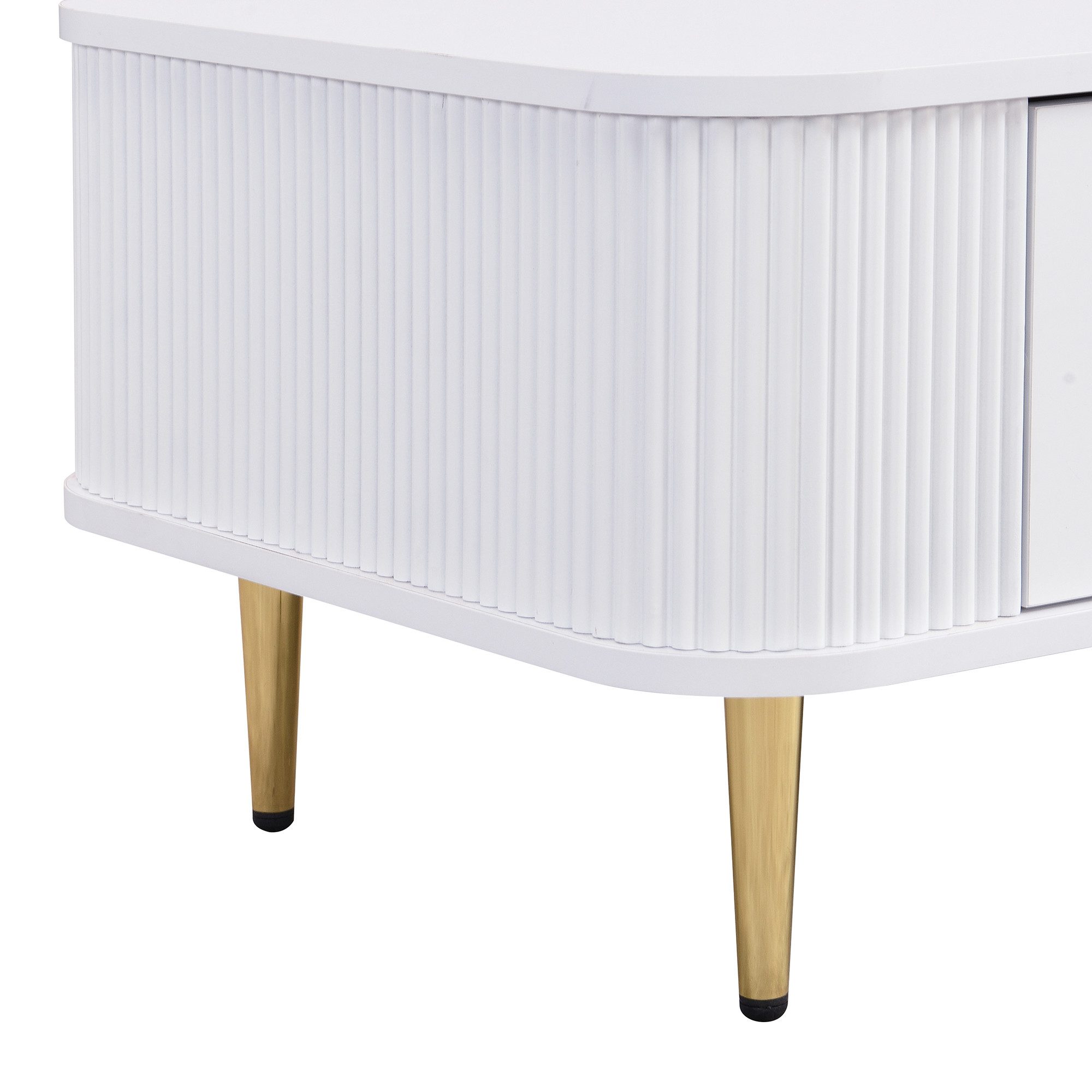 HAUSS SPOLE Couchtisch mit Schubladen, geschwungenen Ecken, goldenen Griffen und Beinen Weiß (Wohnzimmertisch, Beistelltisch mit goldenen Griffen und Beinen, 1-St., 4 Schubladen), mit geschwungenen Ecken, gewellten Seiten