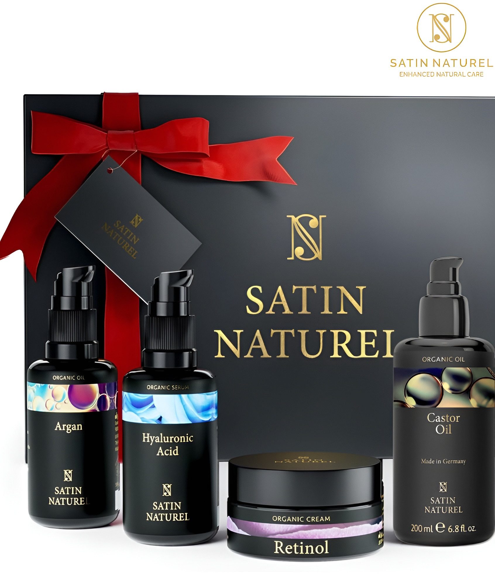 SATIN NATUREL Pflege-Geschenkset Mit Hyaluronsäure + Retinol + Arganöl + Rizinusöl 4-tlg., Geschenkset Frauen - Geschenke für Mama, Schwester, Frauen mehr