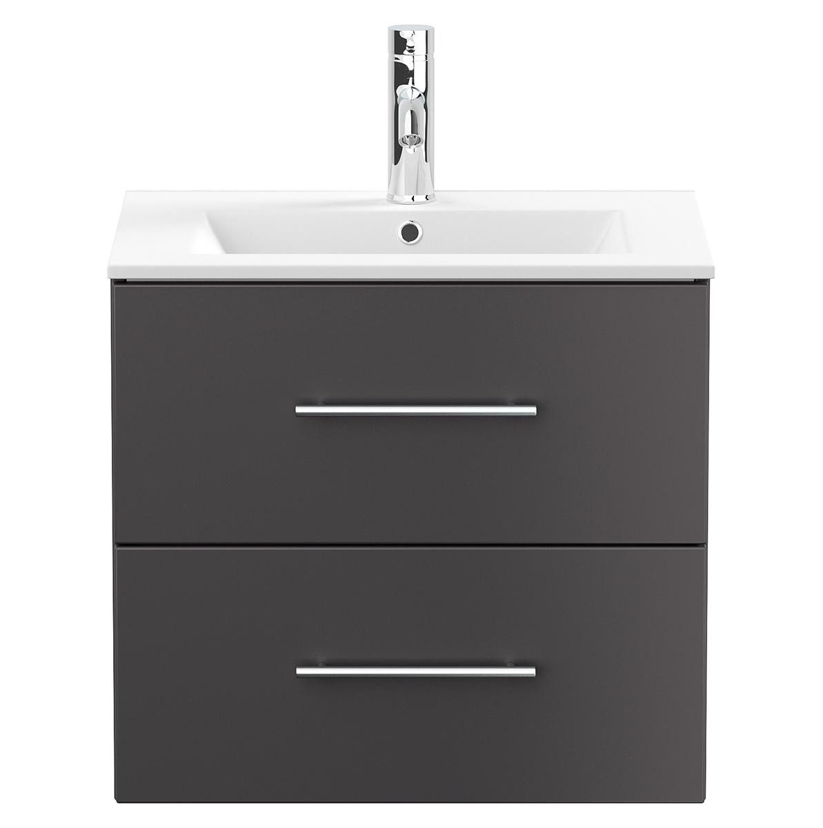 einfachgutemoebel Waschtisch-Set KUBOA Waschplatz 60cm Grafit Seidenmatt mit Keramikbecken, (Badmöbel Set, 1-St., Waschtisch Set)