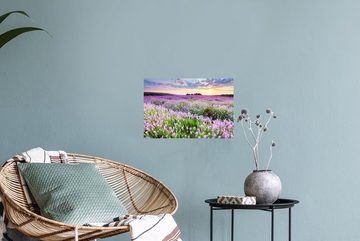 MuchoWow Wandsticker Lavendel - Blumen - Sonnenuntergang - Lila - Wiese (1 St), Wandaufkleber, Wandtattoo, Selbstklebend, Wohnzimmer, Schlafzimmer