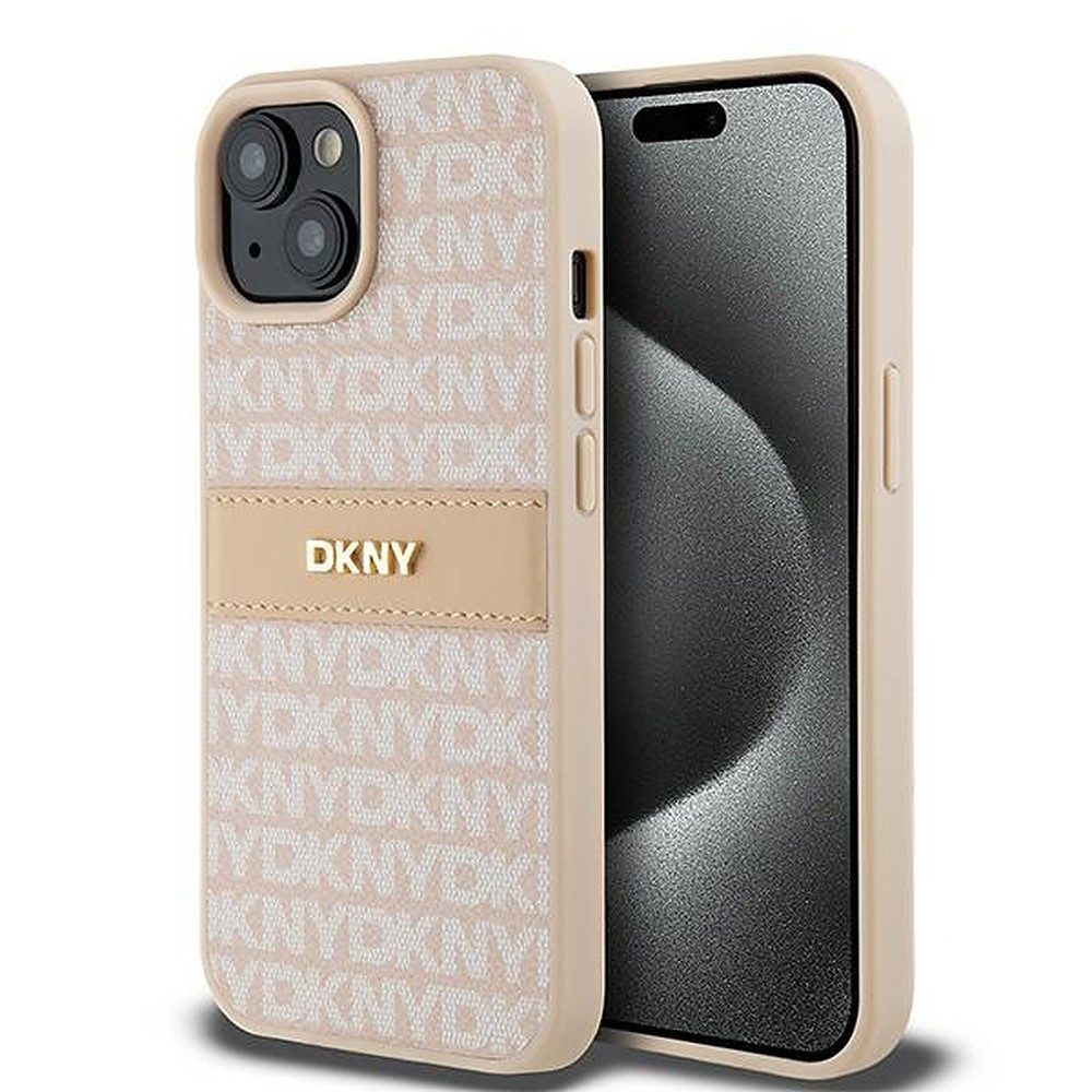 DKNY Handyhülle Lederhülle Schutzcover, Monostreifen-Muster, Metall-Logo, Kunstleder