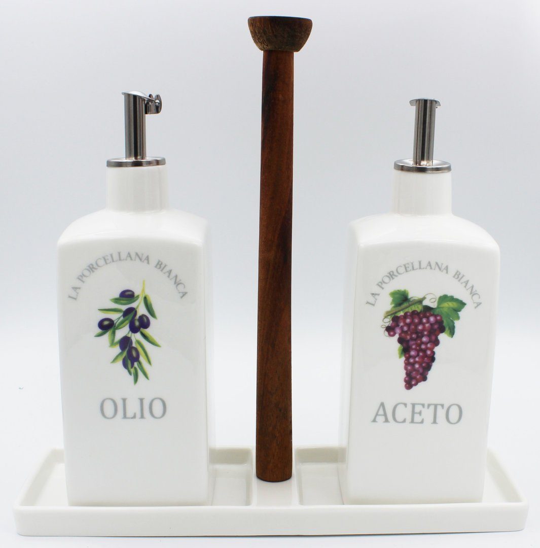 La Porcellana Bianca Menage-Set Essigspender Ölspender und Halterung 250ml Porzellan, (3-tlg), im Geschenkkarton