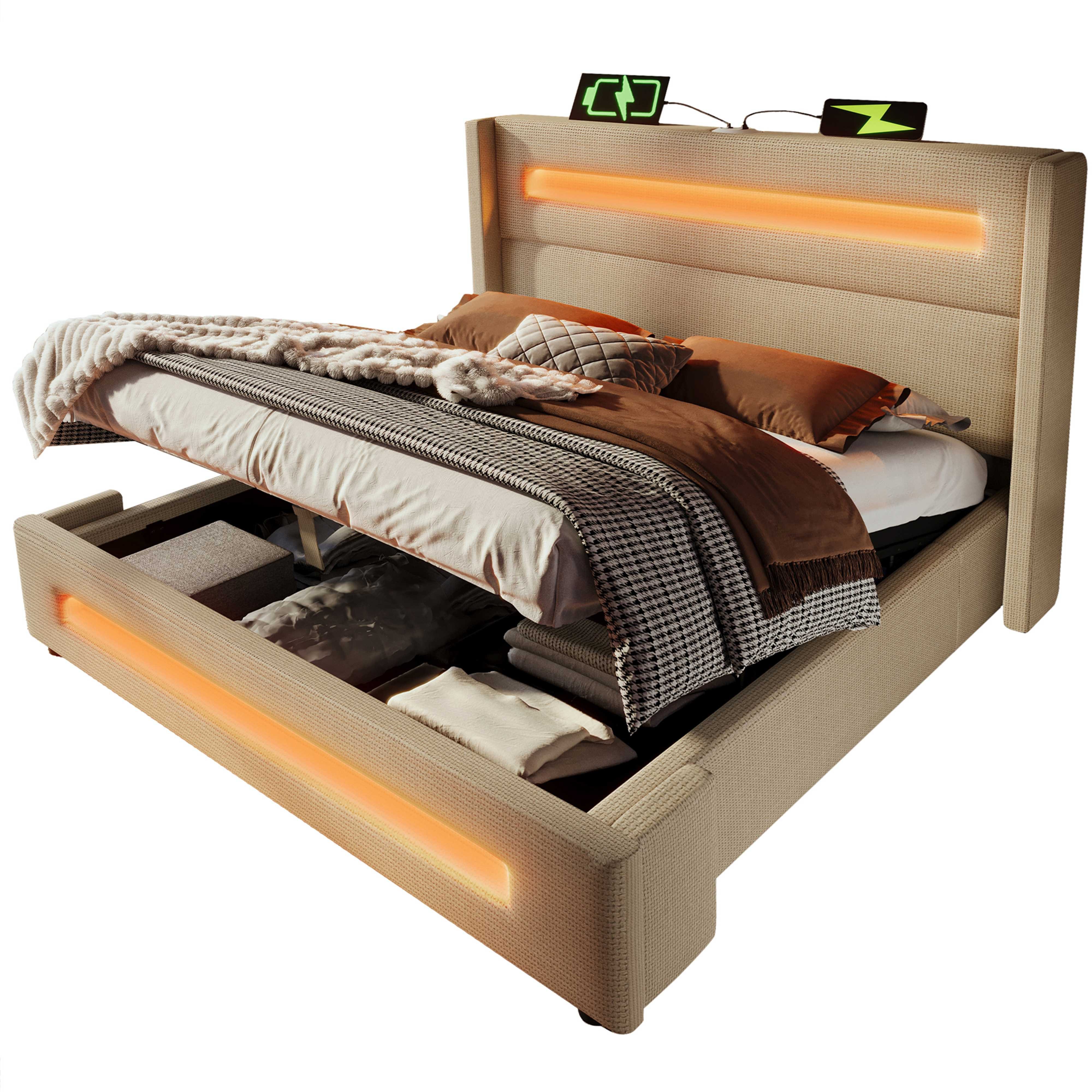 BlingBin Einzelbett Polsterbett Jugendbett (1-tlg., Jugendbett mit LED, hyd günstig online kaufen