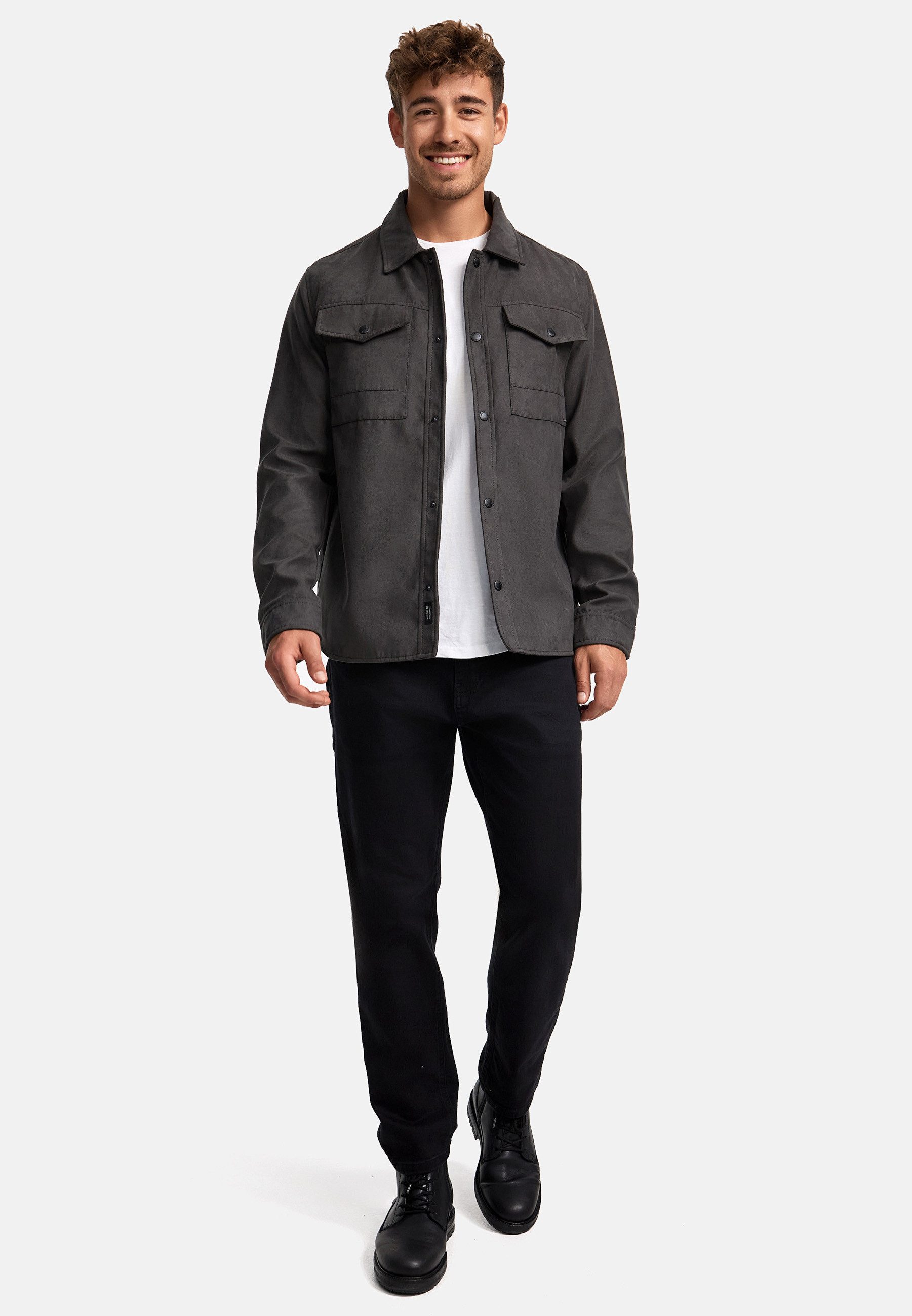 Indicode Langarmhemd Herren INFinny Herrenhemd Langarm Stylisches Fake-Suede-Hemd