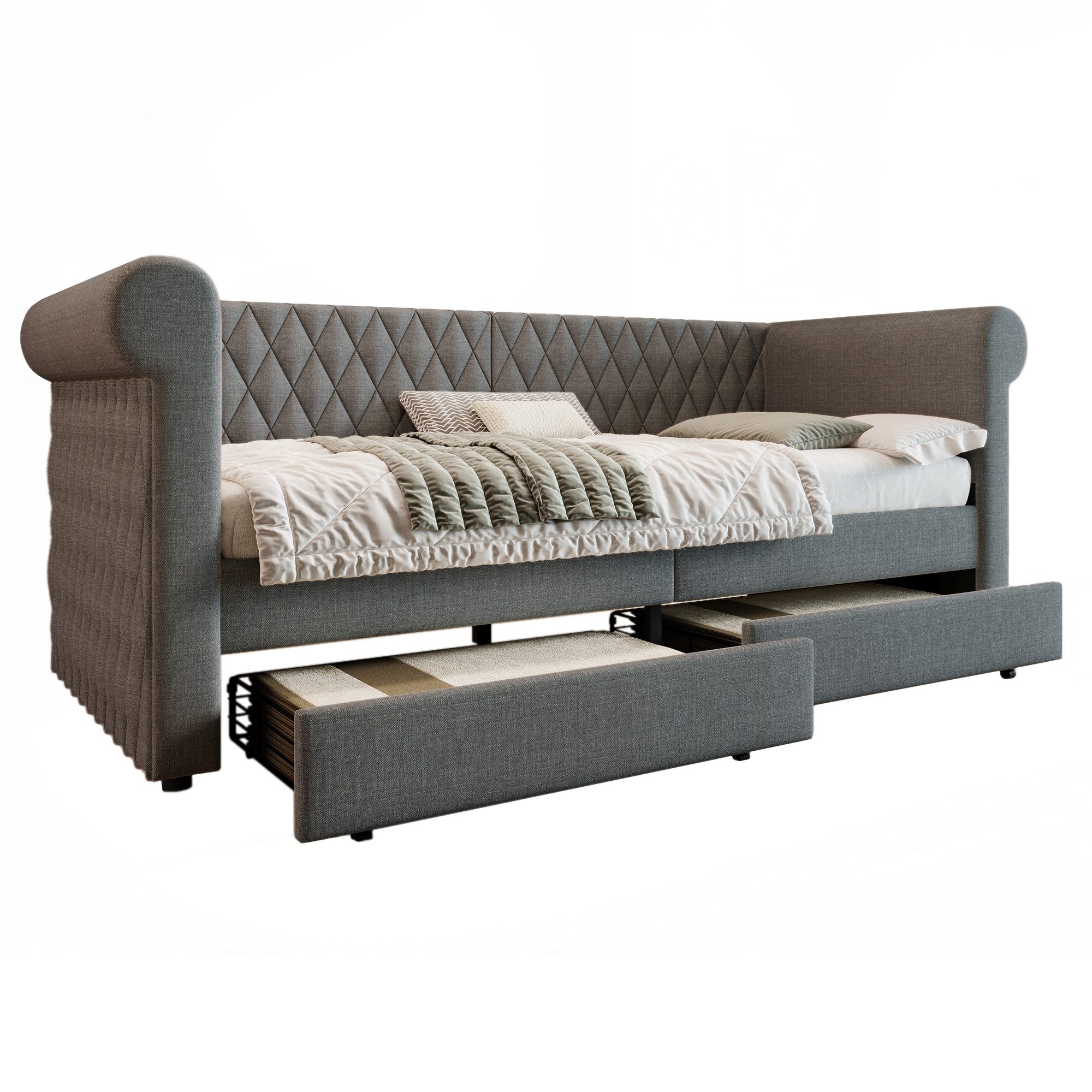 Odikalo Schlafsofa Jugendbett Polsterbett Stauraum Schubladen Holz(Ohne Matratze)90x200cm