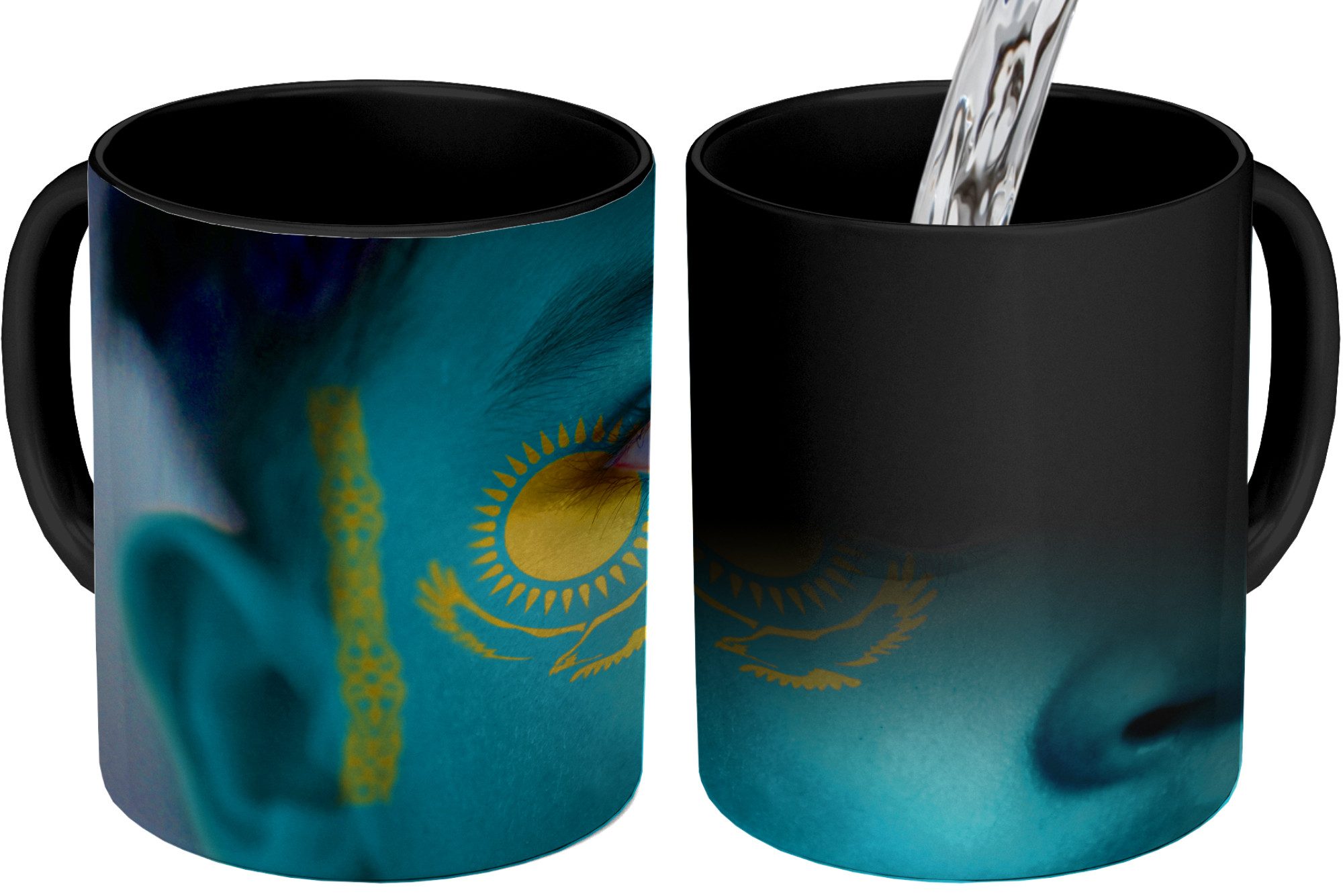 MuchoWow Tasse Flagge von Kasachstan, 1-tlg., Keramik, Farbwechsel, Kaffee Tassen, Teetasse, Zaubertasse, Geschenk