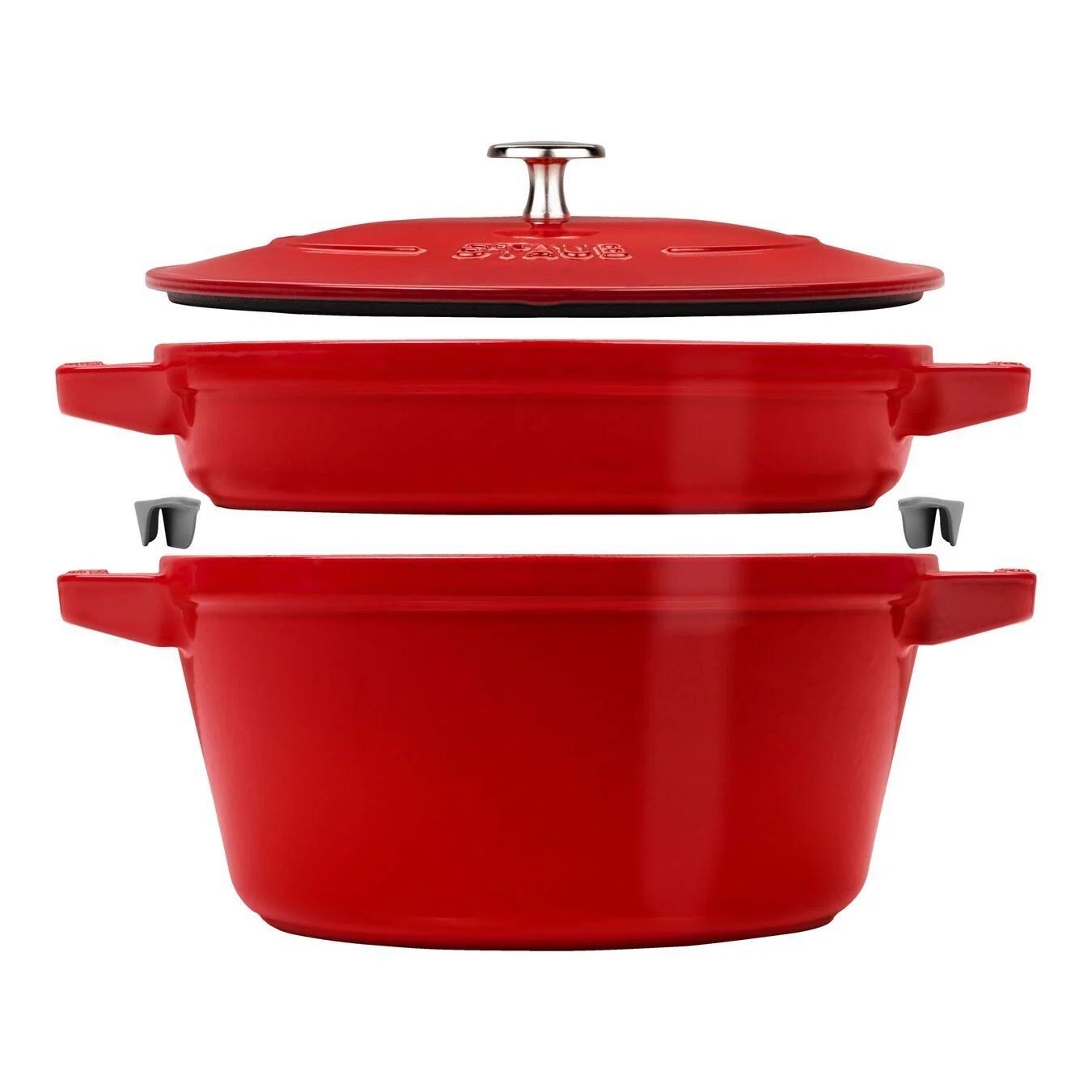 Kochtopf Staub La Cocotte Kochtopfset, 2-tlg rund Gusseisen Kirsch-Rot Kochtopf Topf