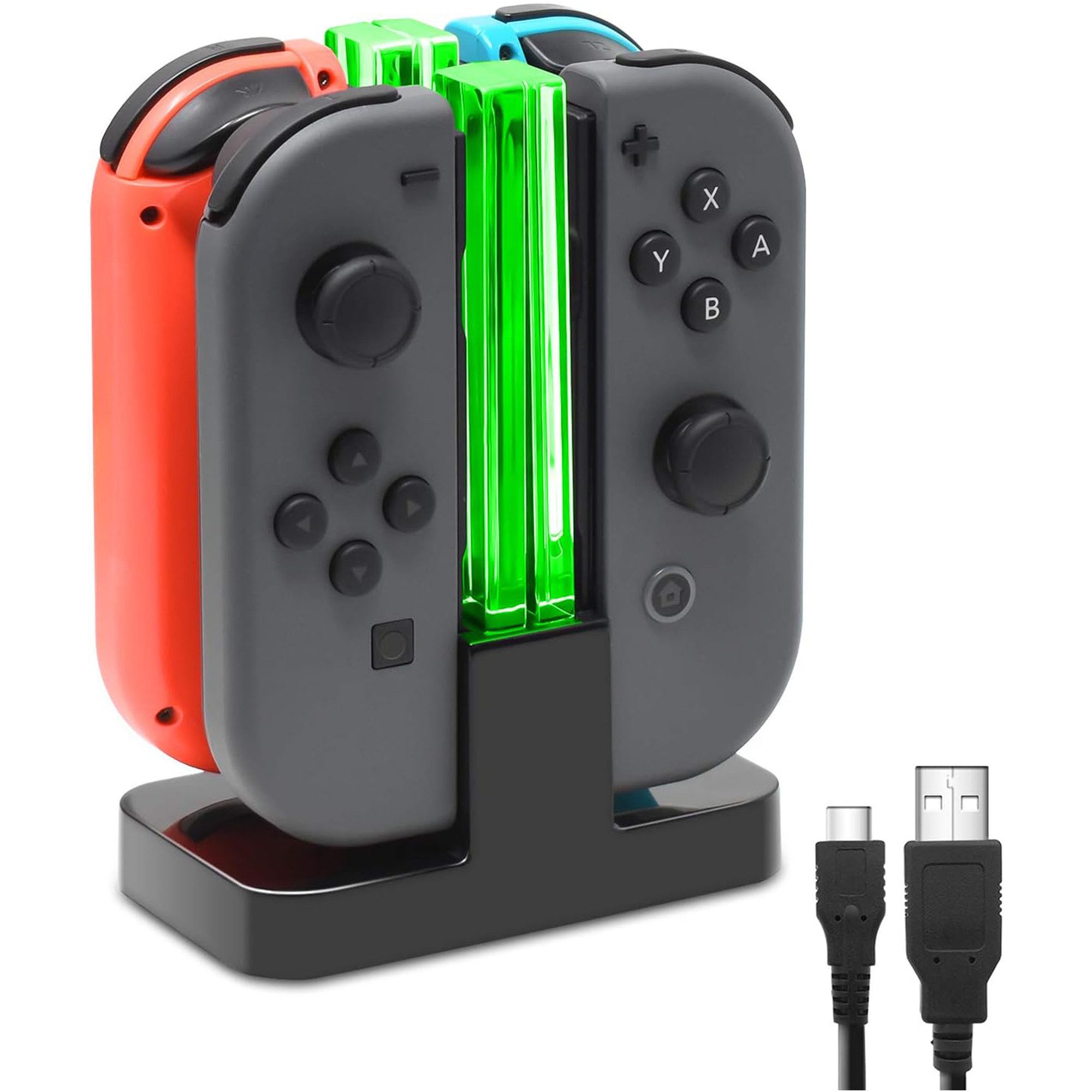 Forrlite Ladestation für Nintendo Switch 4 in 1 Joy-Con Controller Zubehör Nintendo (Controller-Ladestation, Joy-Con Ladegerät Typ-C Kabel, mit individueller LED-Anzeige, Controller Ladestation Kompatibel mit JoyCons)