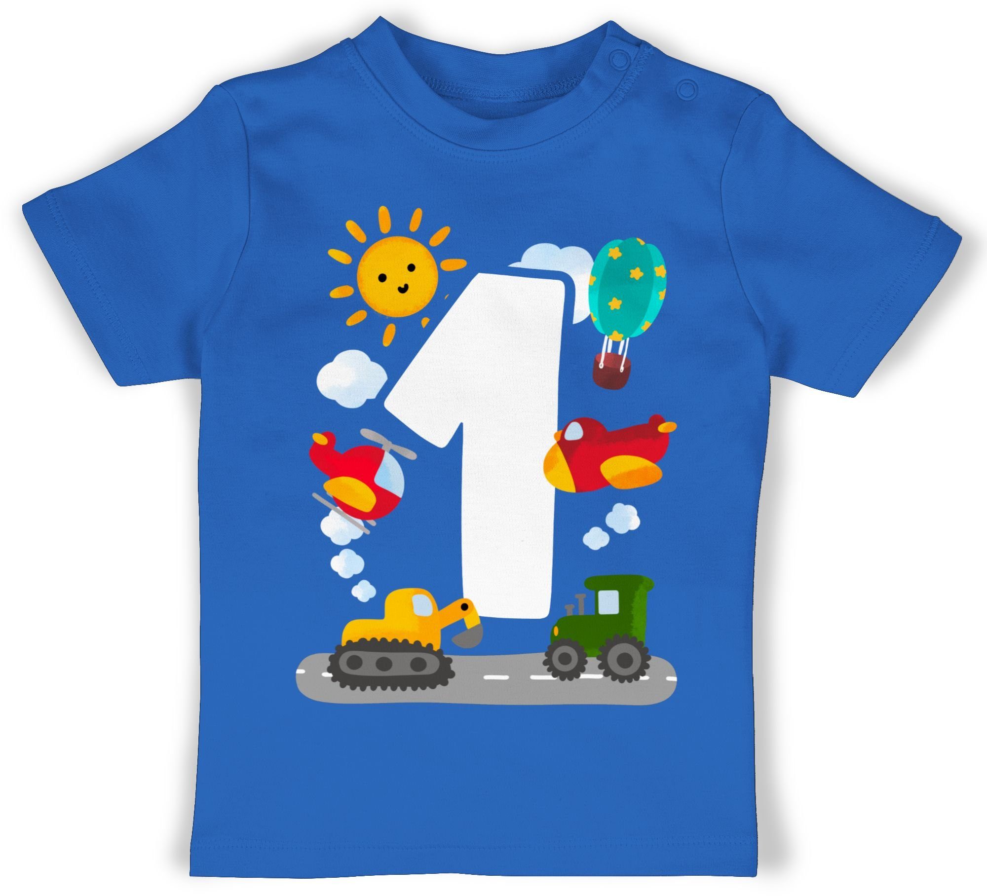 Shirtracer T-Shirt Eins - Aquarell Fahrzeuge 1. Geburtstag 2 Royalblau