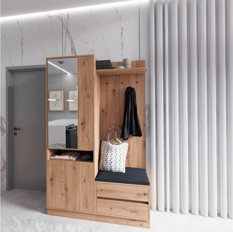 Marmex Möbel Garderobenschrank ARTI mit Spiegel und Schubladen, laminierte  Spanplatte 16 mm mit PVC-Kantenfurnier