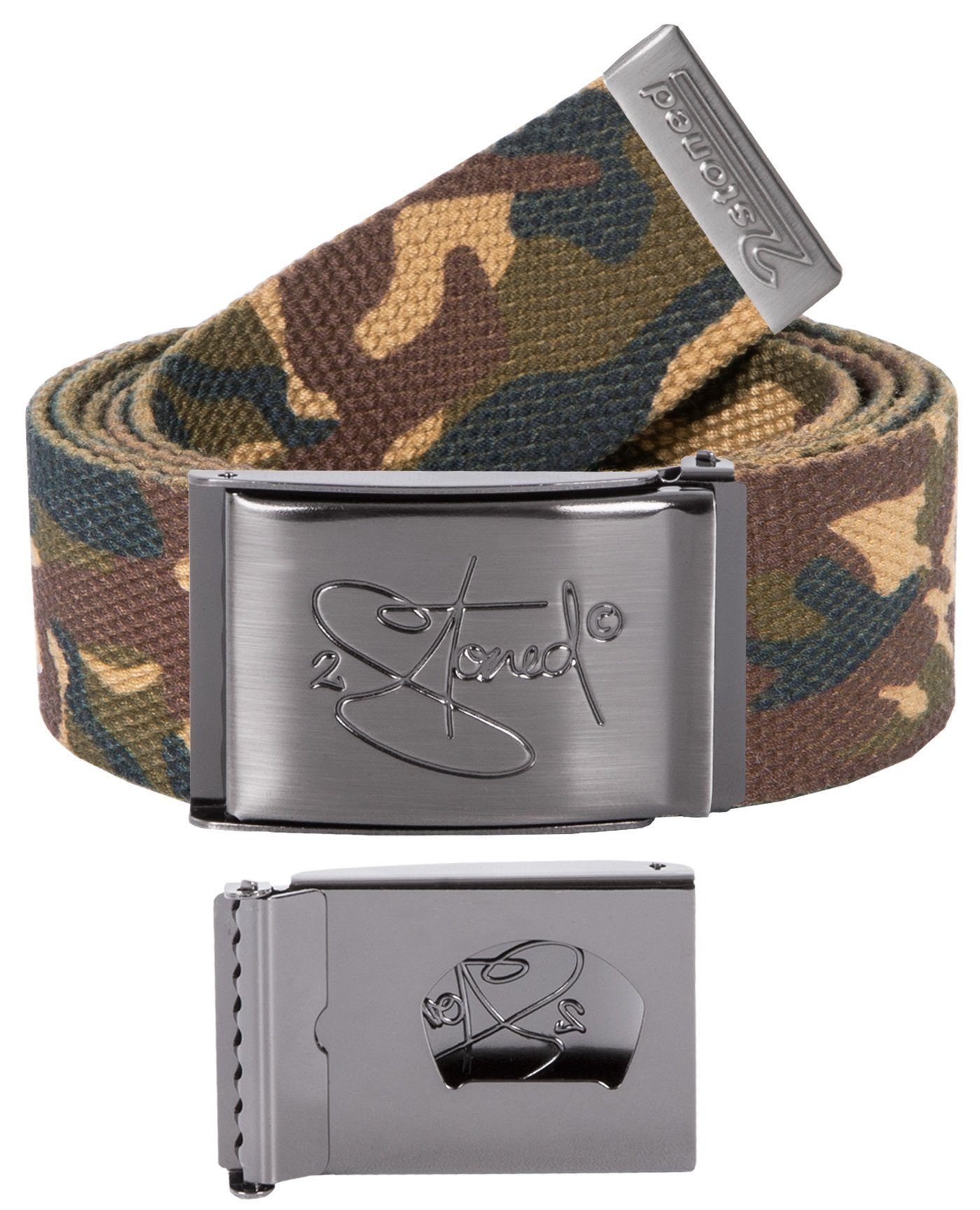 Schnalle lang Matt individuell Desert mit cm cm 4 Stoffgürtel Koppelgürtel verstellbar Classic, kürzbar, stufenlos breit, Unisex, Camo 120 2Stoned Flaschenöffner,