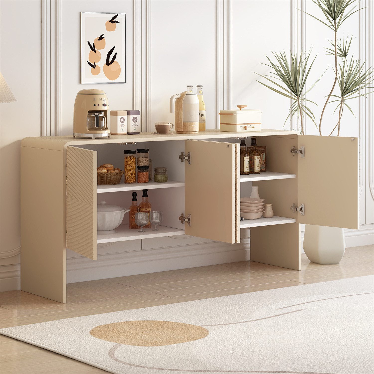 autolock Kommode Großer Sideboard, 4 Türen und Rückstoßvorrichtung