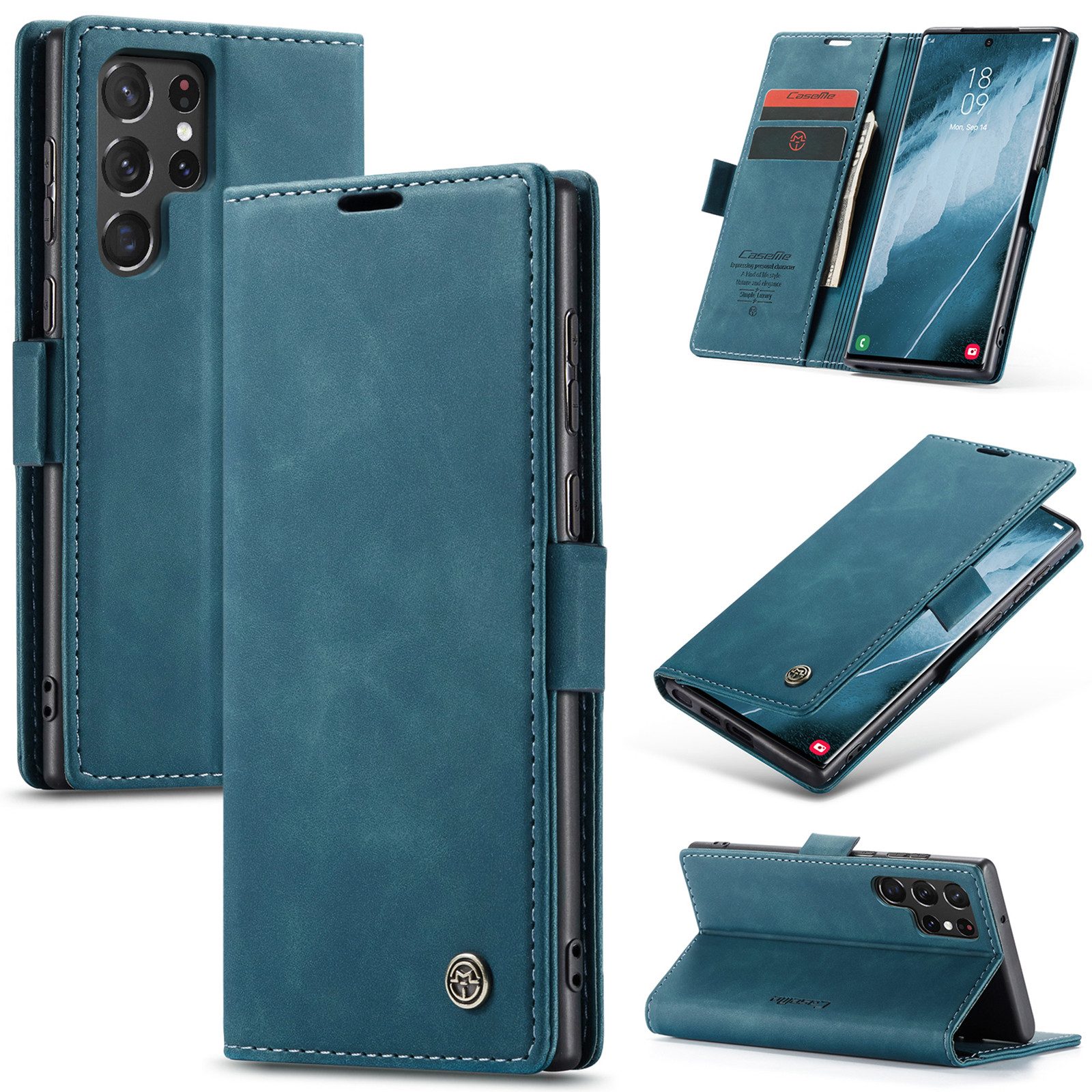CaseMe Handyhülle Premium Hülle Klapphülle Retro Leder Handy Tasche für Samsung Modelle